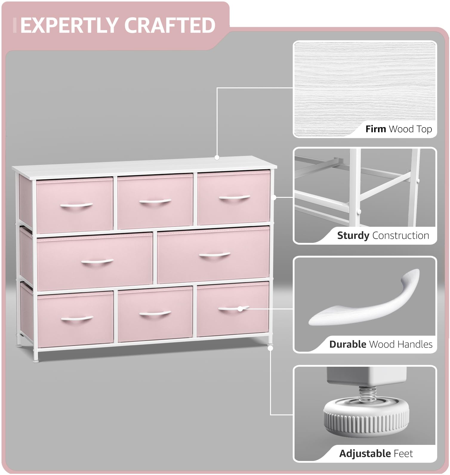 Sorbus 8-Drawer Kids Dresser with Steel Frame & Wood Top - Fabric Bin Storage Organizer for Clothes, Toys & Nursery Essentials - Perfect for Bedroom, Hallway, Kids Room & Closet Organization