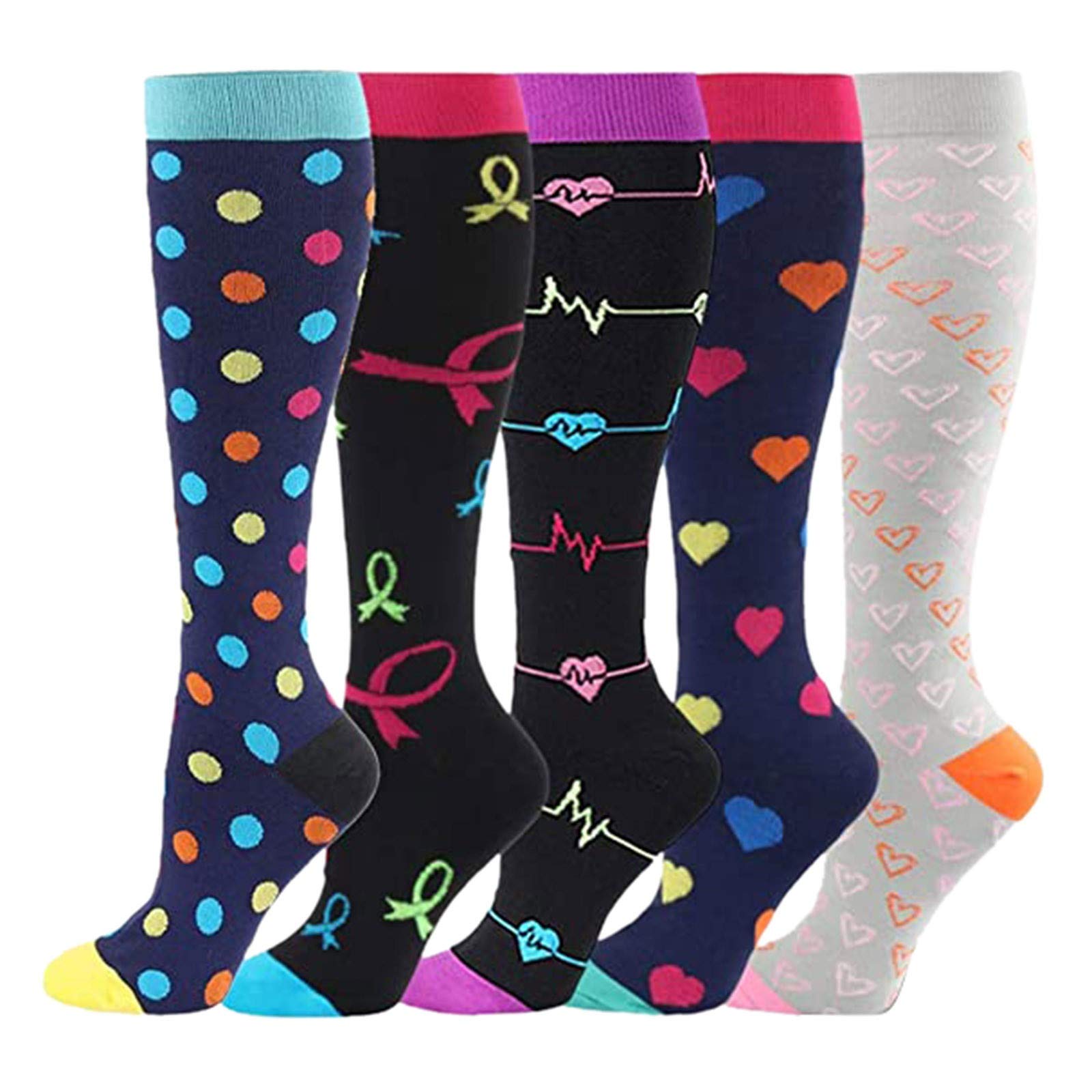 Unisex Calf Compression Socks - 5 Pairs Sports & Fashion Socks for Women & Men - Breathable Support for Running, Workout & Daily Wear