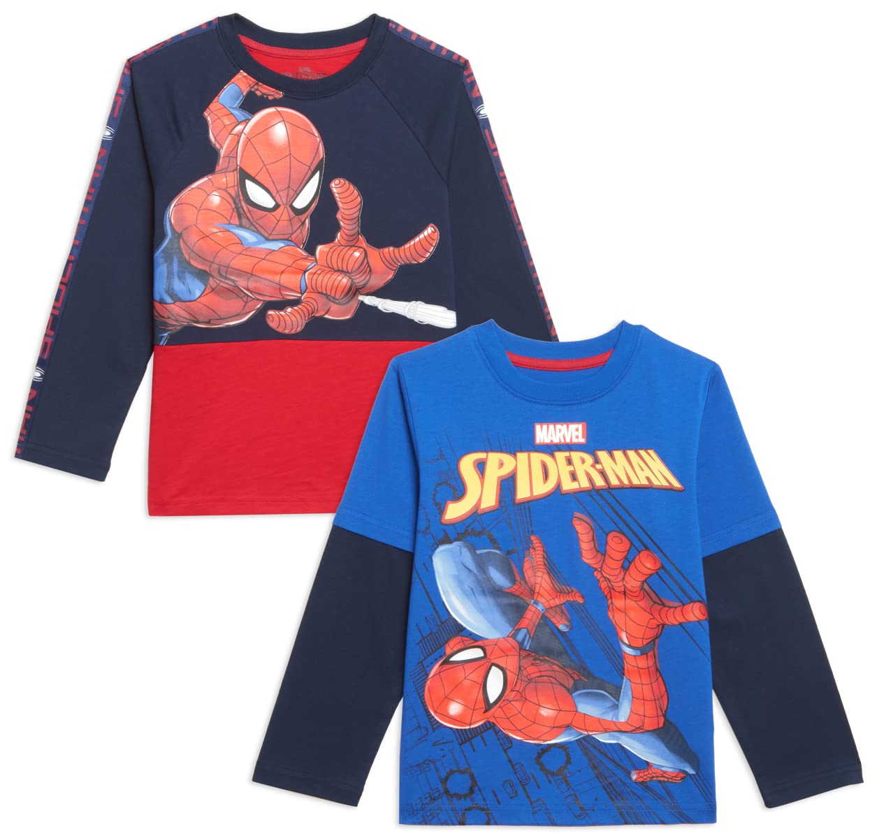 Marvel Spider-Man Boys Long Sleeve T-Shirt 2-Pack - Cool Superhero Graphic Tees for Kids, Cotton Comfort Fit Shirts - Perfect for School, Playdates & Superhero Costume Parties