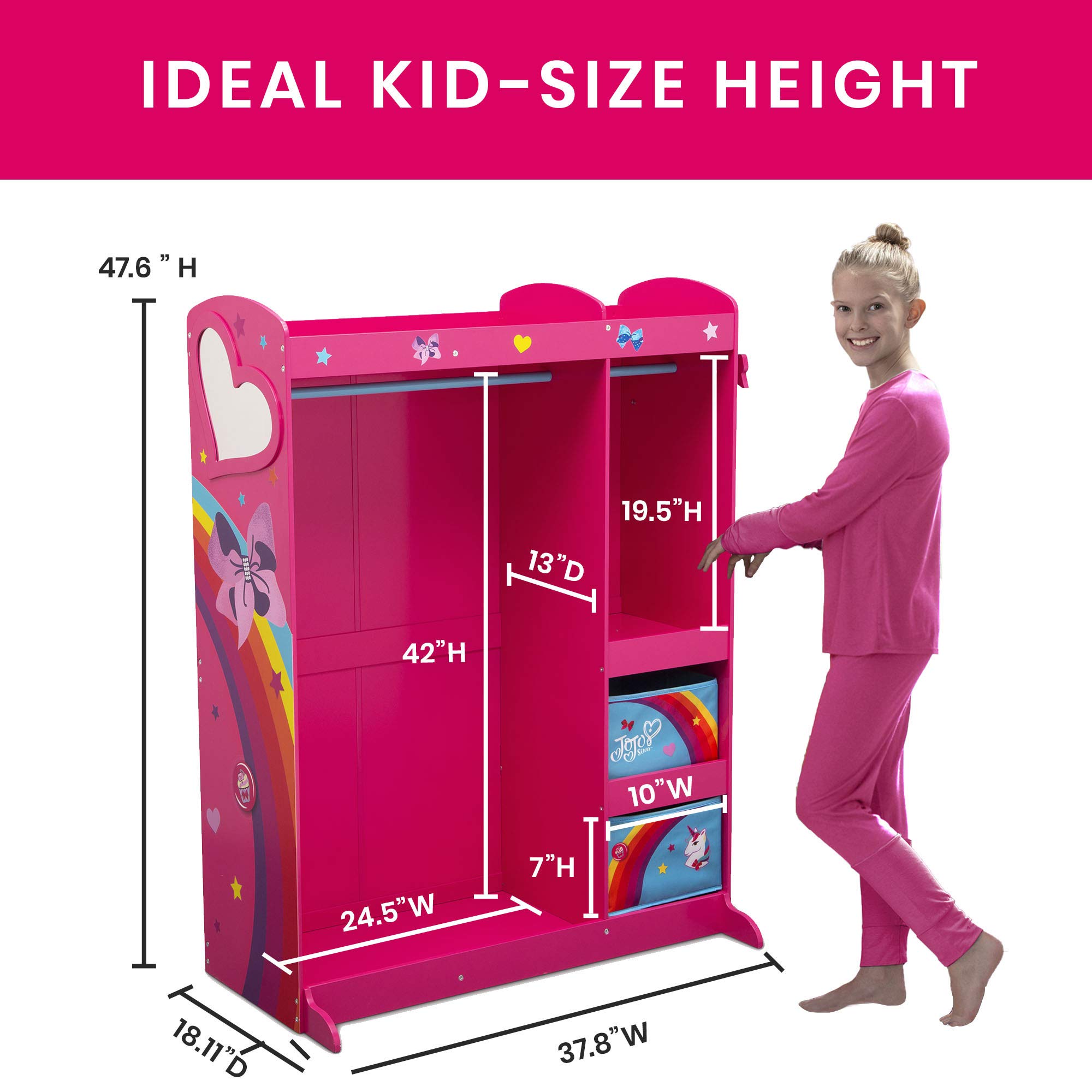 JoJo Siwa Dress Up Wardrobe for Kids - Pretend Play Costume Storage with Mirror & Shelves - Delta Children Play Boutique for Dress Up Games & Role Playing