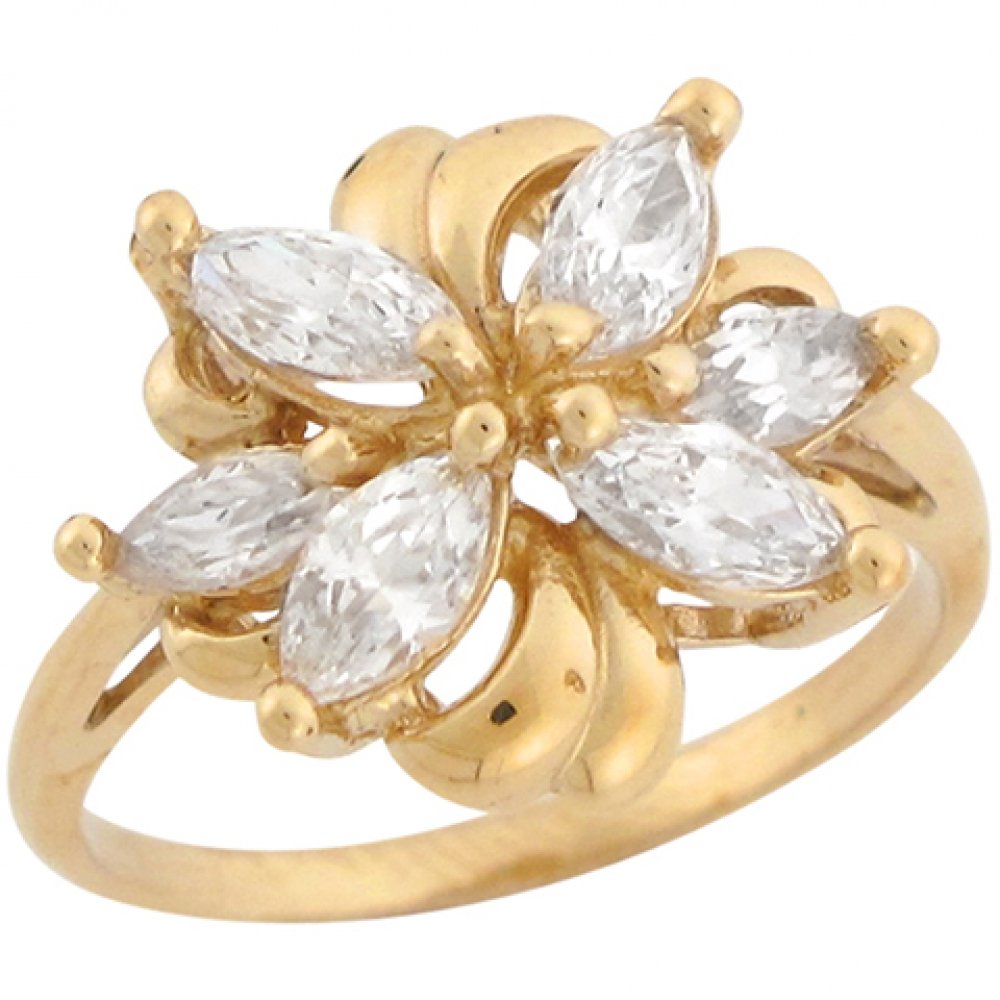 10K Yellow Gold Floral Designer Ring with White CZ Stones - Elegant Ladies Jewelry for Weddings, Parties & Special Occasions