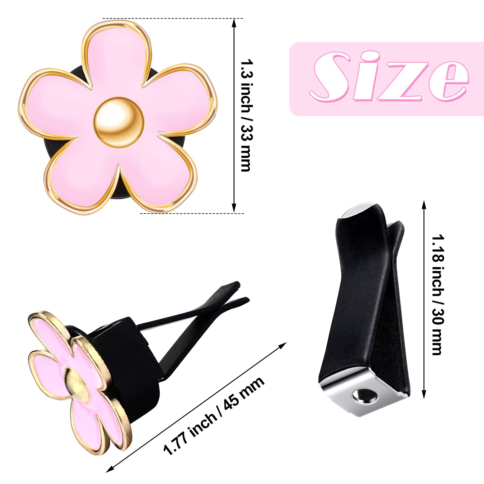 Frienda 6 Pcs Daisy Flower Car Air Vent Clips - Pink Car Air Freshener & Decor (3cm & 3.3cm) for AC Vents & Dashboard - Perfect for Home, Office & Car Interior Accessories