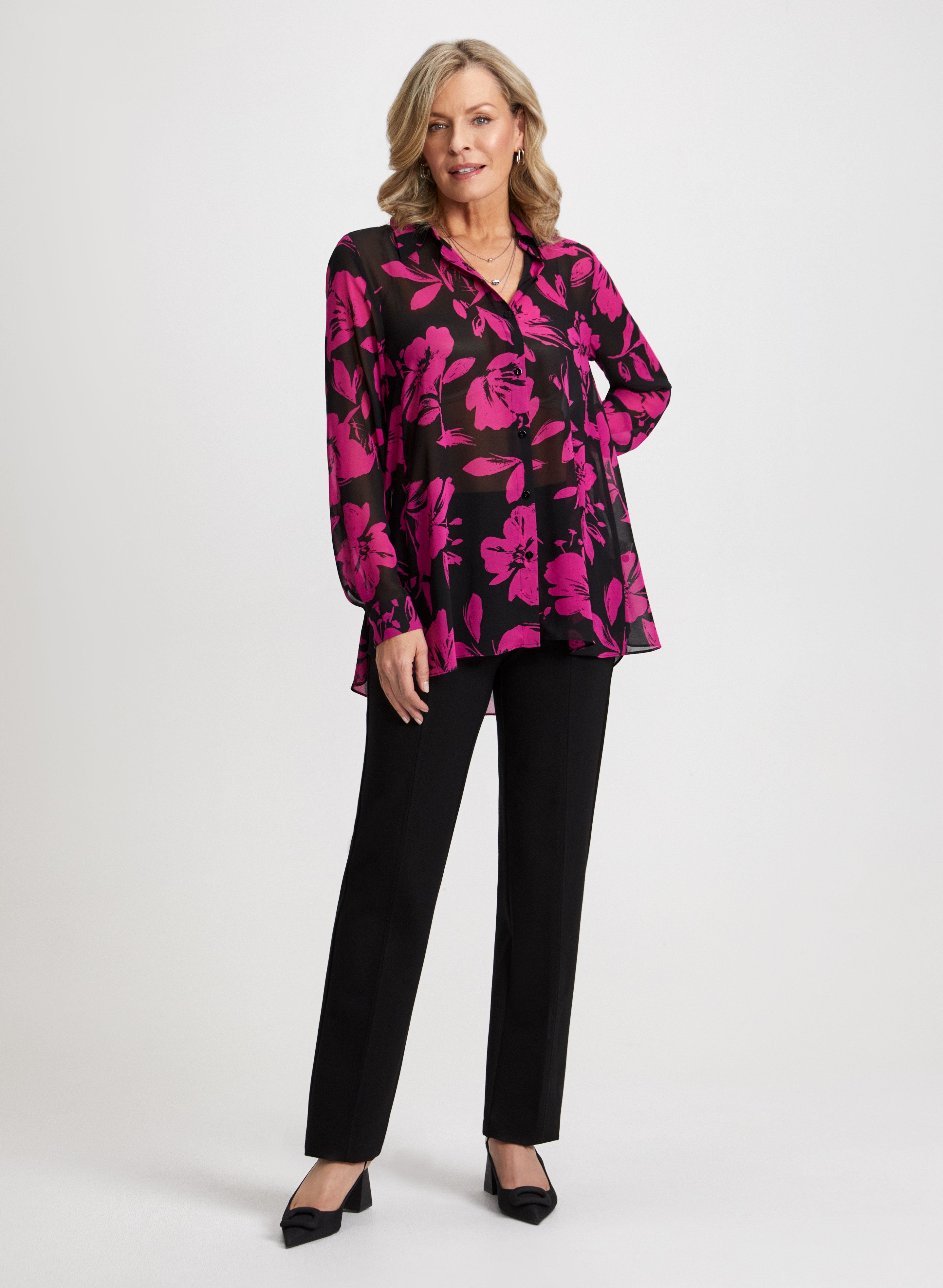 Floral Print Blouse & Straight Leg Pants Set - Women's Elegant Floral Top with Comfortable Straight Leg Trousers for Office, Party & Casual Wear