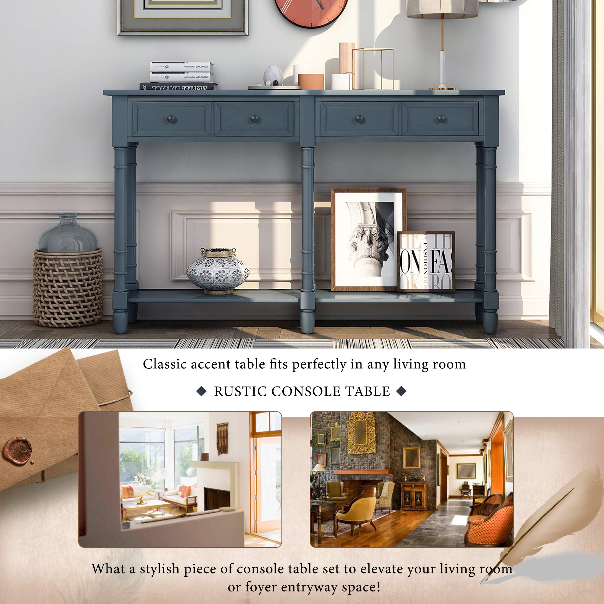 P PURLOVE 58 Inch Wooden Slim Console Table with Drawer - Narrow Entryway Sofa Table with Bottom Shelf for Living Room, Hallway & Entryway - Perfect for Small Spaces, Home Decor & Storage Solutions