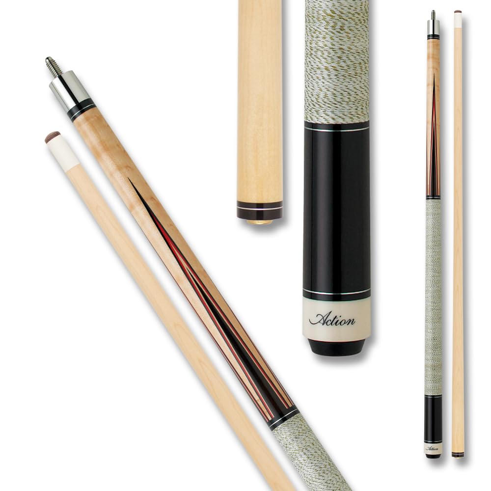 Premium Billiards Pool Cue Stick with Blonde Wood & Red/Chocolate Inlay Points - Professional Tournament Quality for Home Game Rooms & Bars