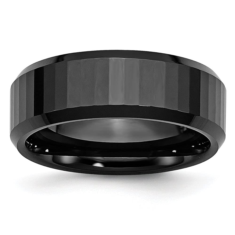 Diamond2Deal Black Faceted 8mm Polished Ceramic Beveled Edge Band Ring for Women - Elegant Fine Jewelry for Everyday Wear, Special Occasions & Gifts