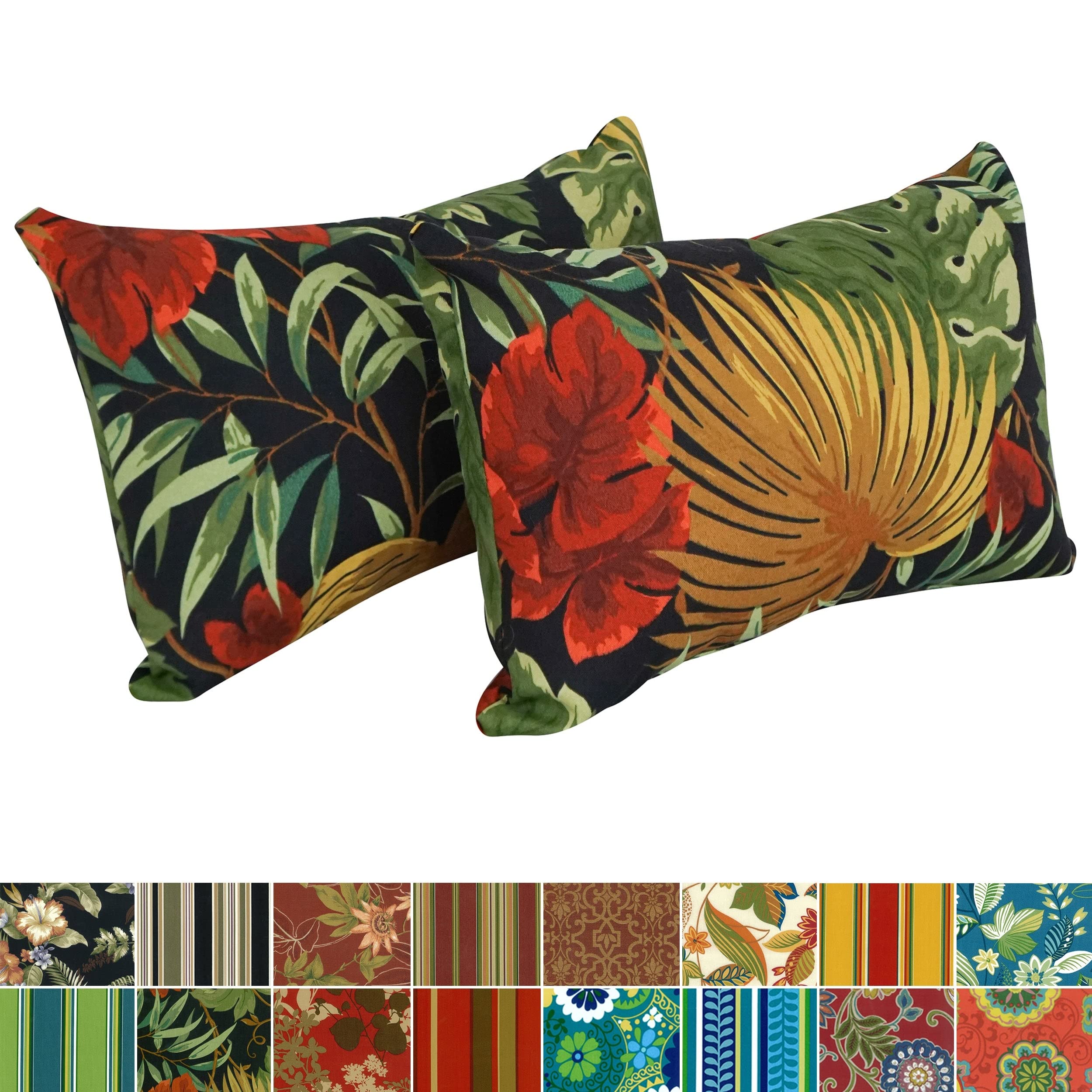 Blazing Needles 9911-S2-REO-12 Outdoor Throw Pillows Set of 2 - 12x20 Inches Waterproof Decorative Cushions in Freeport Ebony - Perfect for Patio Furniture, Garden Chairs & Porch Decor