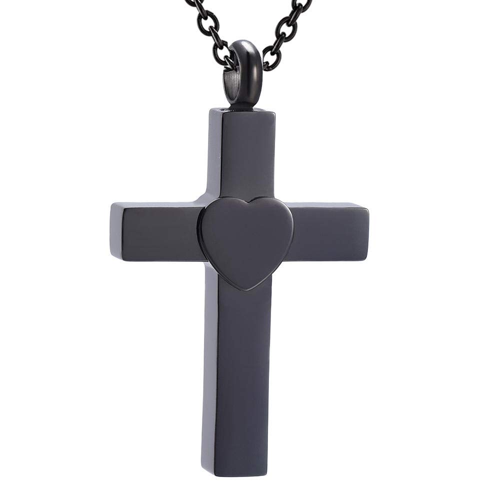 Stainless Steel Cremation Jewelry - Keepsake Ashes Necklace with Cross Pendant, Memorial Urn Locket for Loved Ones (Black, 10 Pack) - Perfect for Funeral, Memorial Service & Keeping Memories Close