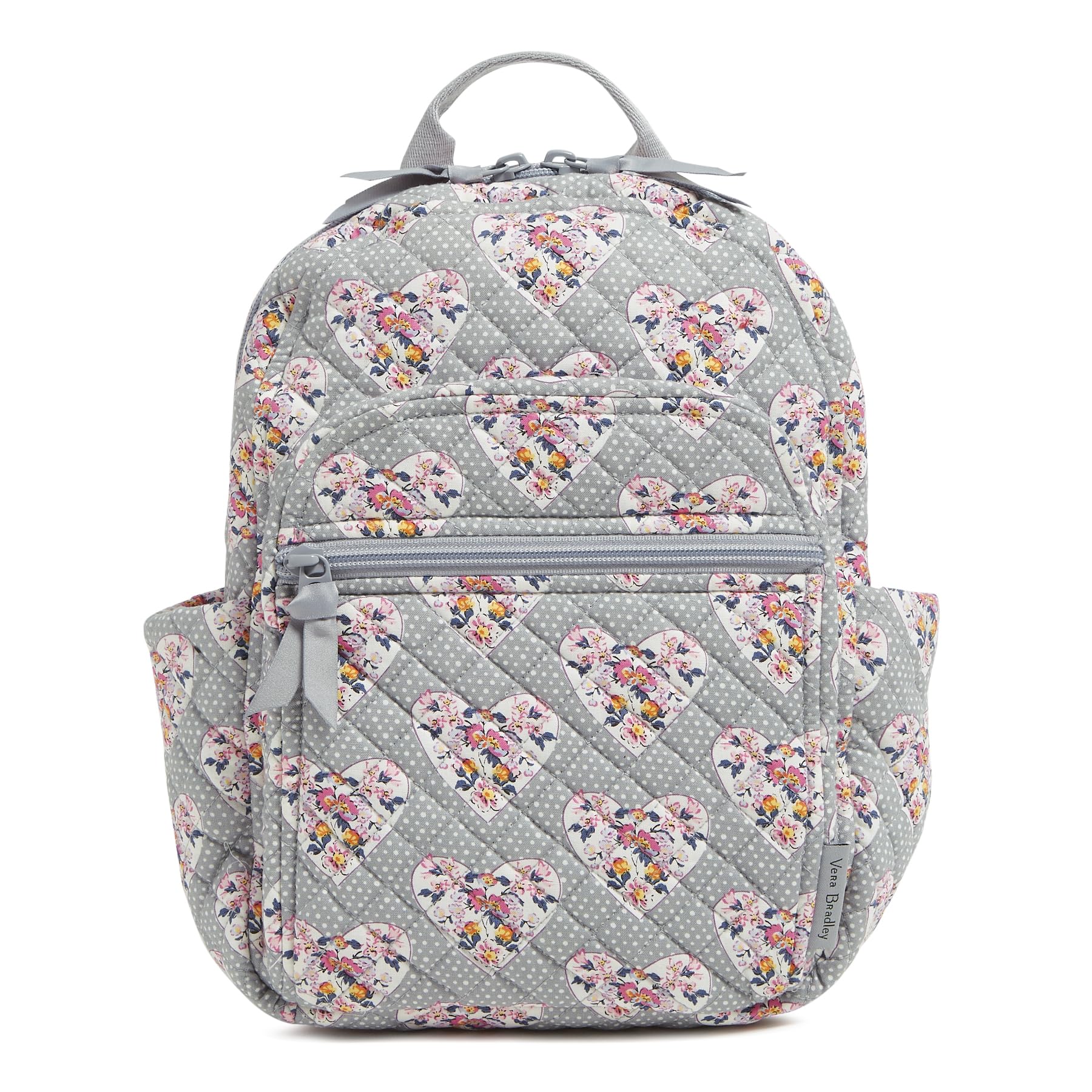 Vera Bradley Cotton Small Backpack for Women - Lightweight Mon Amour Gray Daypack for Travel, Work & School | Compact Laptop Bag with Padded Straps