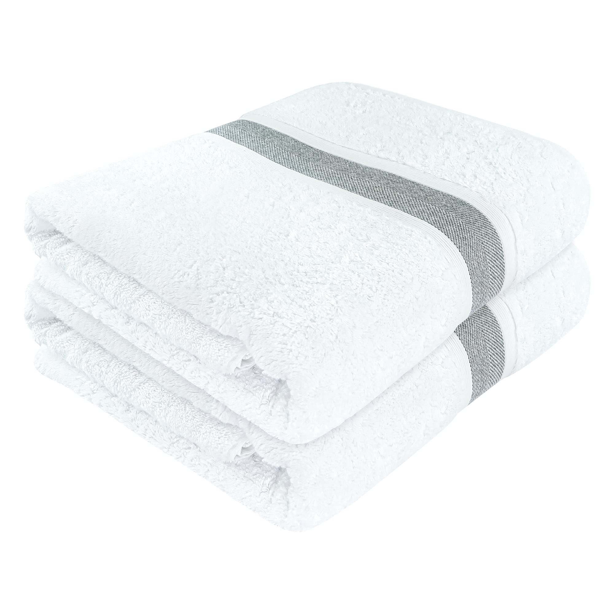**Luxury 100% Cotton Bath Towels Set of 2 - Extra Large 35 x 67 Inches, Ultra-Absorbent & Plush Hotel-Quality Bath Sheets with Bordered Design - Perfect for Spa, Bathroom, and Beach Use**