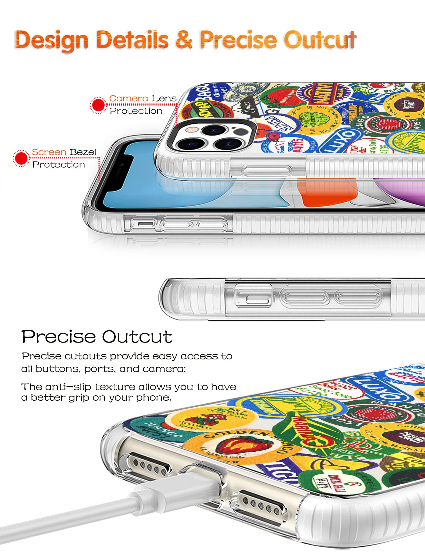 Shockproof Clear TPU Phone Case for iPhone 13 Pro Max with Fruit Stickers - Drop Protection Slim Soft Cover | Perfect for Everyday Use, Travel & Outdoor Activities