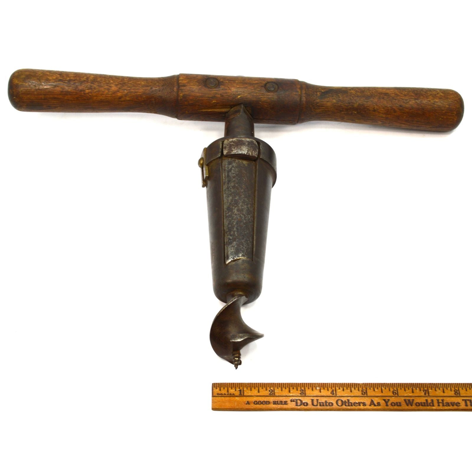 Vintage Bung Hole Drill with T-Handle - Antique Wine & Whiskey Barrel Auger Tool - Perfect for Home Brewing, Barrel Repair & Primitive Woodworking Projects