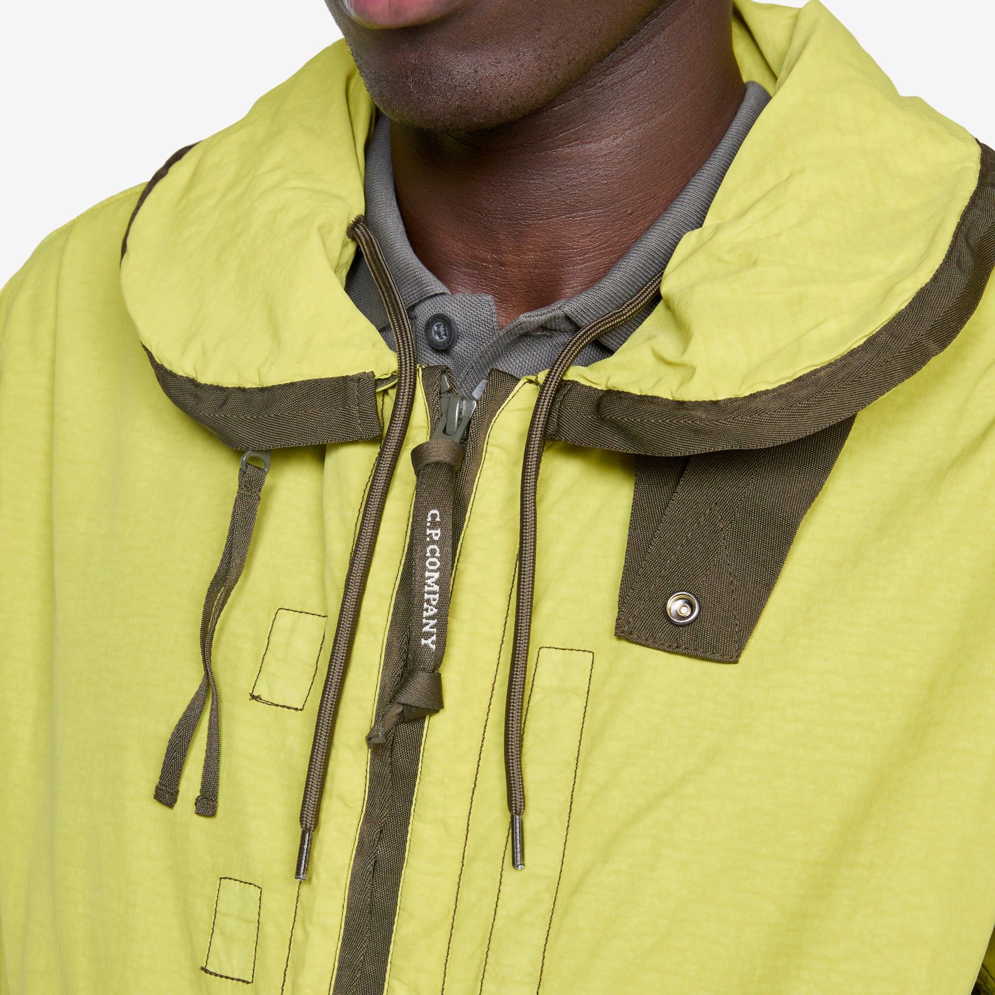 Contrast Flat Nylon Hooded Jacket in Cress Green - Lightweight Waterproof Windbreaker for Outdoor Hiking & Urban Streetwear