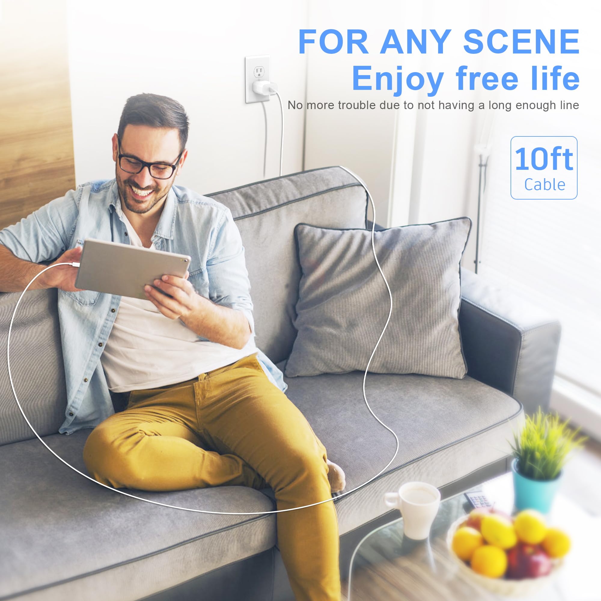 Fast Charging 20W USB C Charger 3 Pack with 10ft Braided Type C Cable - Compatible with iPhone 16/16 Pro/16 Pro Max/15, iPad Pro, MacBook Air - Perfect for Home, Office & Travel Charging