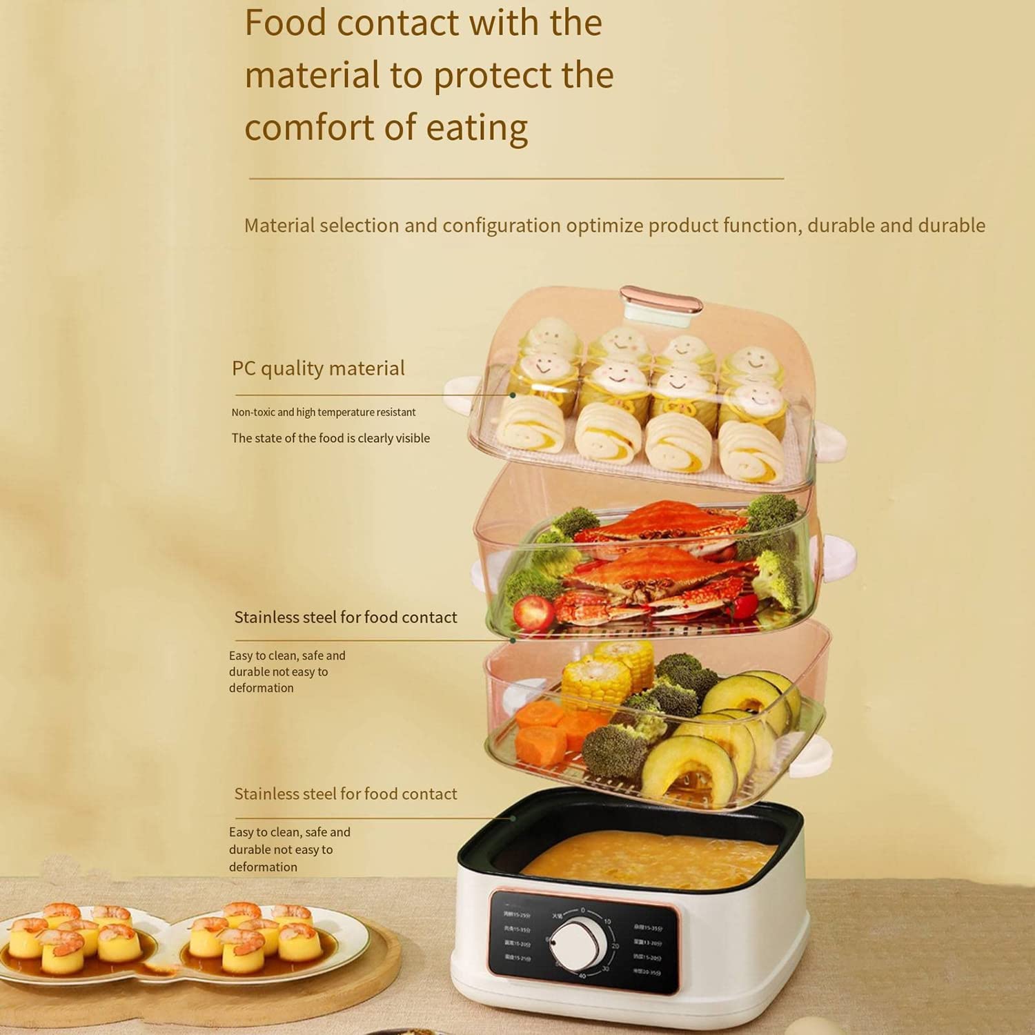 JODAIS Electric Steamer - 3-in-1 Multi-Layer Stainless Steel Steamer Pot for Home Cooking, Hot Pot, Vegetables & Seafood | Perfect for Family Meals & Healthy Meal Prep