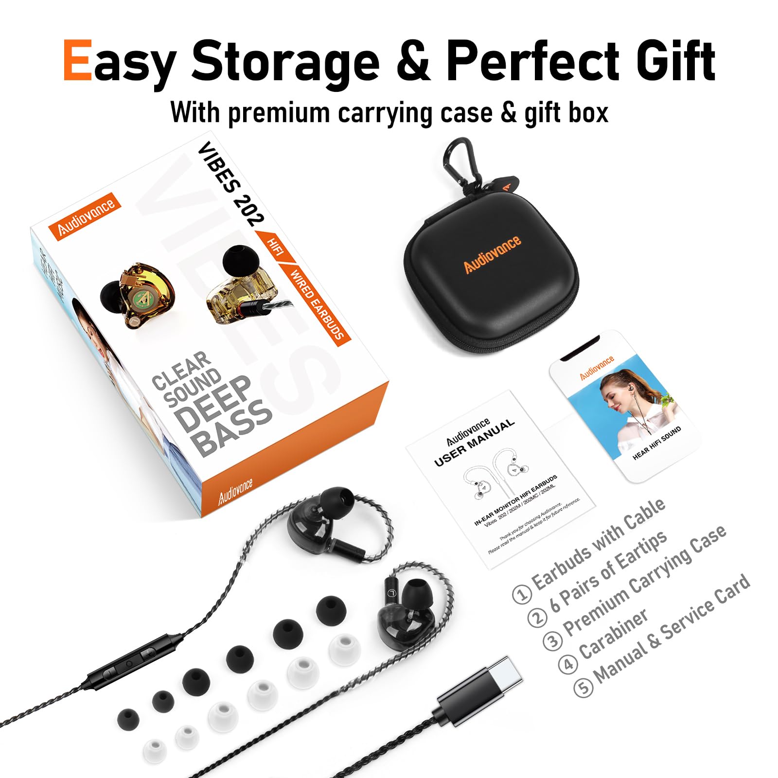 Vibes 202MC USB-C Wired Earbuds - HiFi in-Ear Monitor Headphones with Mic - Noise Isolating Earphones for Clear Sound & Deep Bass - Comfort-Fit Design with MMCX to USB-C & Silver Plated Cord - Includes Carrying Case - Perfect for Music, Gaming, Workouts & Travel