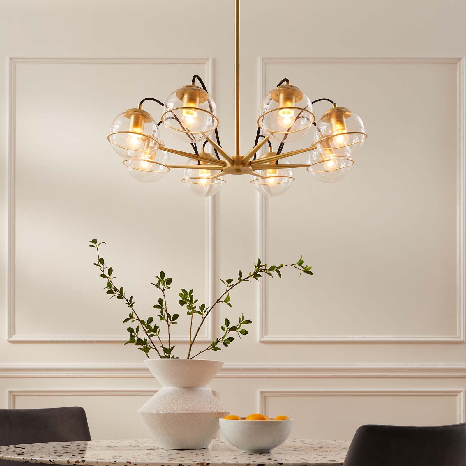 Modway EEI-5307-CLR-GLD Hanna Crystal Chandelier with Gold Accents - Elegant Dining Room Lighting for Home Decor & Wedding Venues