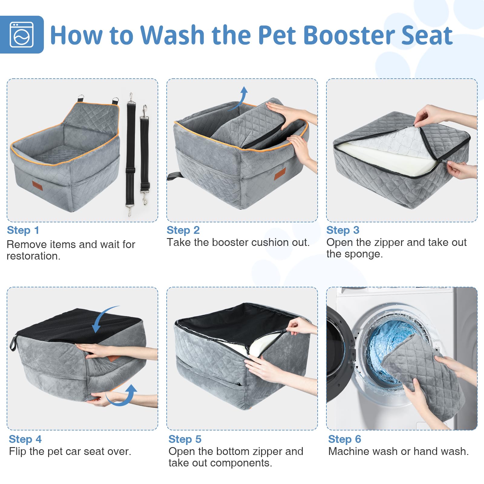 **Memory Foam Dog Booster Car Seat for Small & Medium Dogs (0-35 lbs) – Anti-Slip Pet Travel Bed with Adjustable Leashes & Storage Pockets – Perfect for Road Trips, Vet Visits & Daily Commutes**