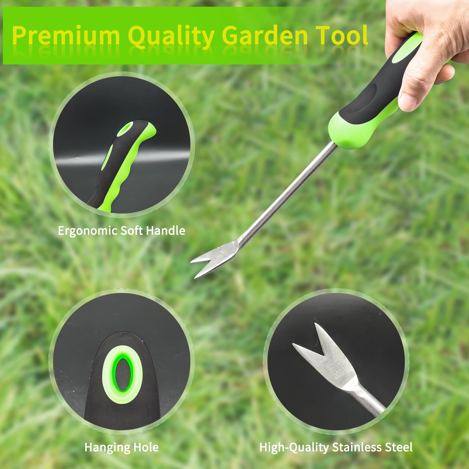 2Pcs Stainless Steel Garden Hand Weeder Tool - Ergonomic Dandelion Weed Puller with Comfort Grip Handle for Lawn, Yard & Garden Care - Perfect for Removing Weeds, Thistles and Deep-Rooted Plants