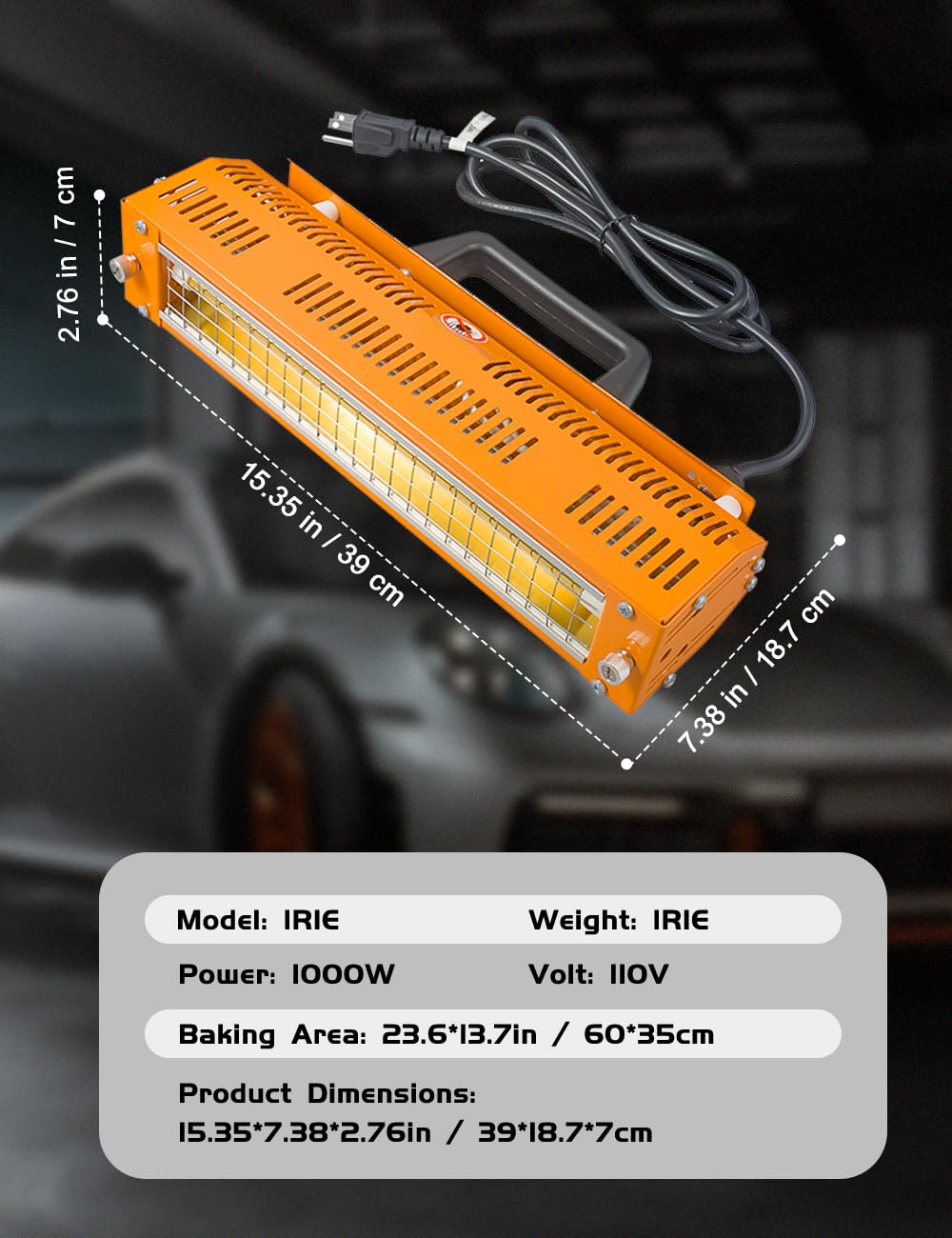 1000W 110V Shortwave Infrared Paint Curing Lamp - Handheld Infrared Dryer for Automotive, Paint Booths & Furniture - Fast Drying for Car Repairs, Industrial Coating & Wood Finishing