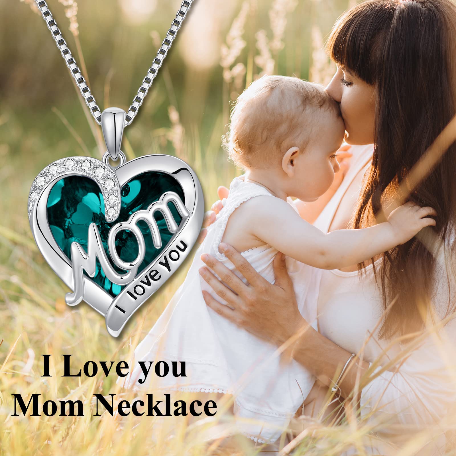 TOUPOP Sterling Silver Heart Crystal Necklace for Women - I Love You Mom Jewelry Gift for Birthday, Valentine's Day, Mother's Day - Perfect for Mom, Mama, Grandma (Great for Special Occasions & Everyday Wear)