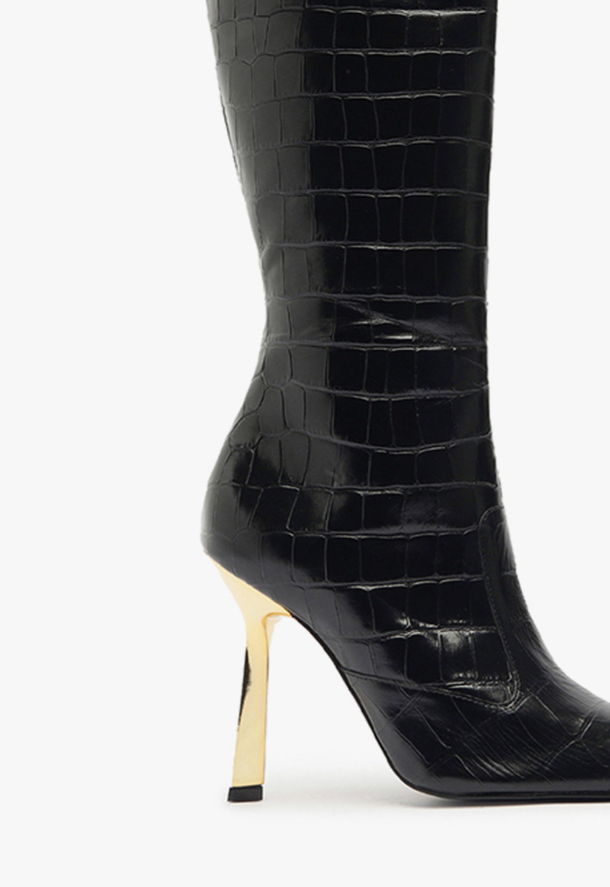Ciara Crocodile Embossed Leather Boots for Women - High Heel Fashion Boots (Style S2199700020003) | Perfect for Evening Parties, Office Wear & Winter Outfits
