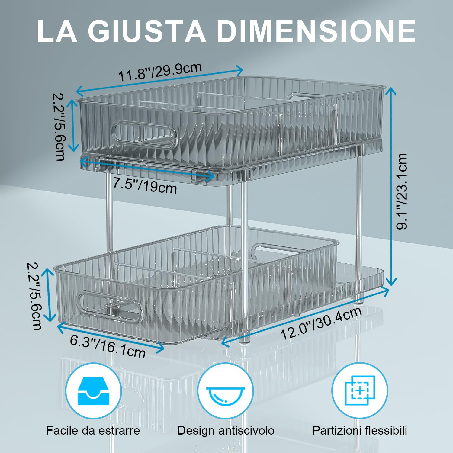 Fowooyeen Under Sink Organizer, Space Saving Kitchen Organizer, Sliding Cabinet Shelf, Under Sink Rolling Cart, Pantry & Bathroom Storage Shelf - 2 Pack Gray Transparent | Perfect for Small Kitchens & Bathrooms