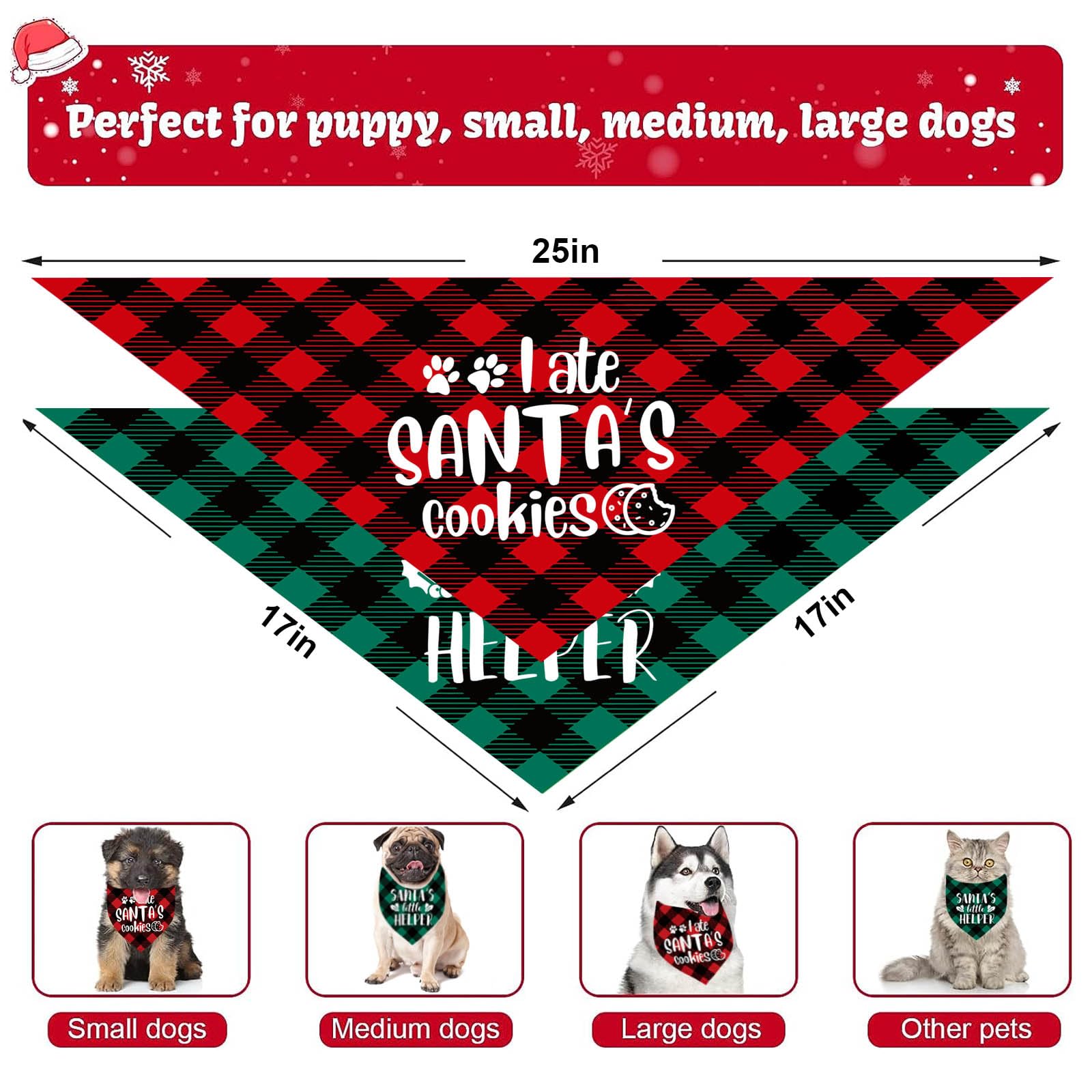Christmas Dog Bandanas 2 Pack - Red Green Plaid Pet Bandana & Cat Scarf Set for Holiday Photos, Parties & Gifts