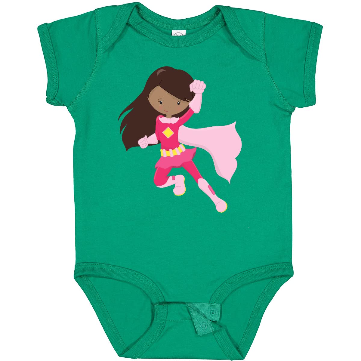 Inktastic African American Superhero Girl with Pink Cape Baby Bodysuit - Cute Infant Outfit for Playdates, Costume Parties & Superhero-Themed Events