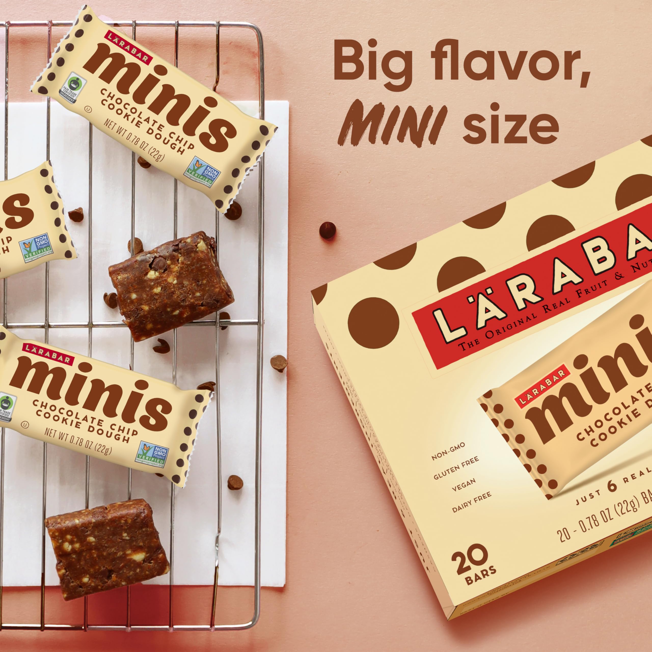 Larabar Chocolate Chip Cookie Dough Mini Bars - Gluten Free, Vegan, Non-GMO Snack Bars (20 Count) | Perfect for On-the-Go Energy, Healthy Lunchboxes & Post-Workout Recovery
