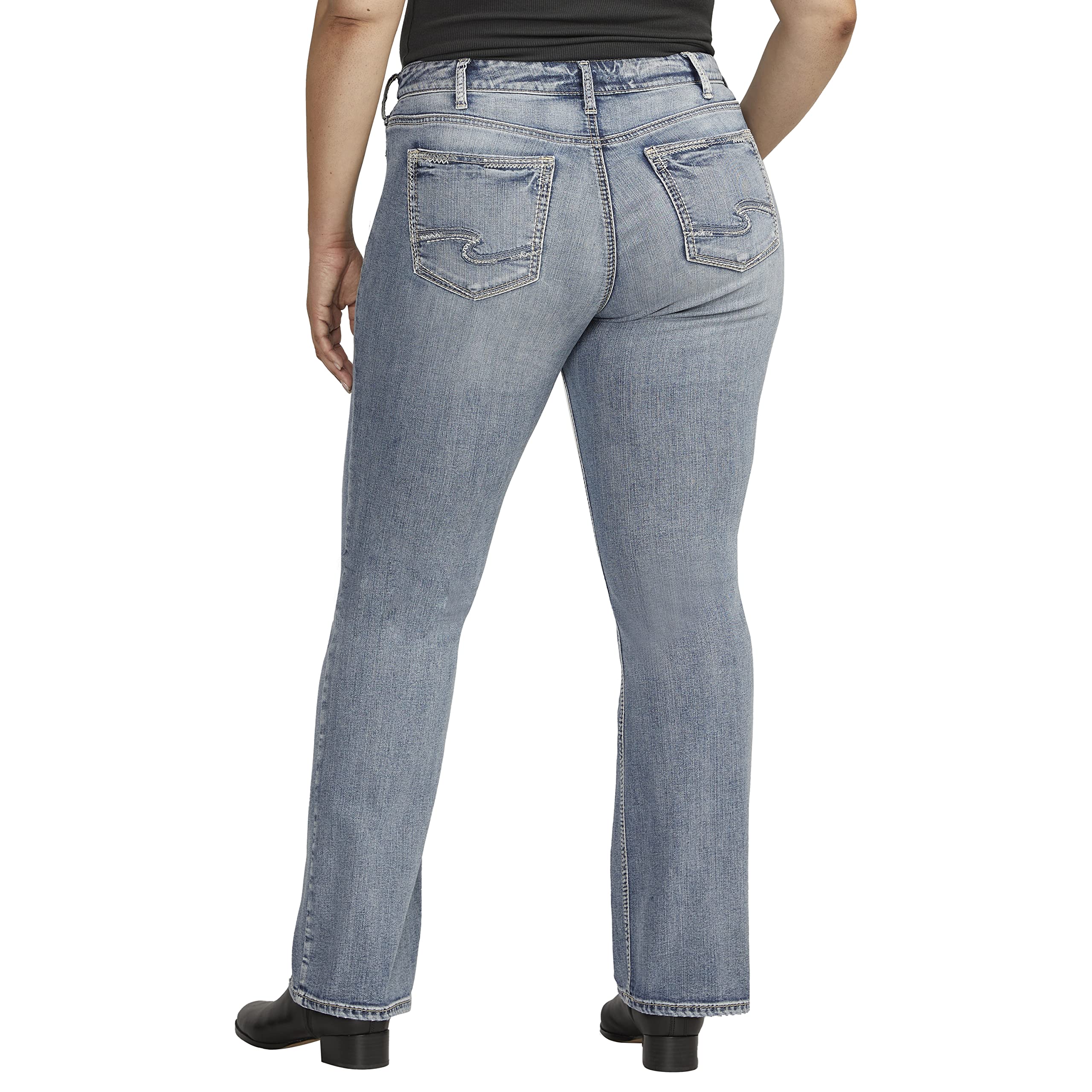 Silver Jeans Co. Women's Plus Size Suki Mid Rise Slim Bootcut Jeans - Comfortable Stretch Denim Pants for Casual Wear & Night Out