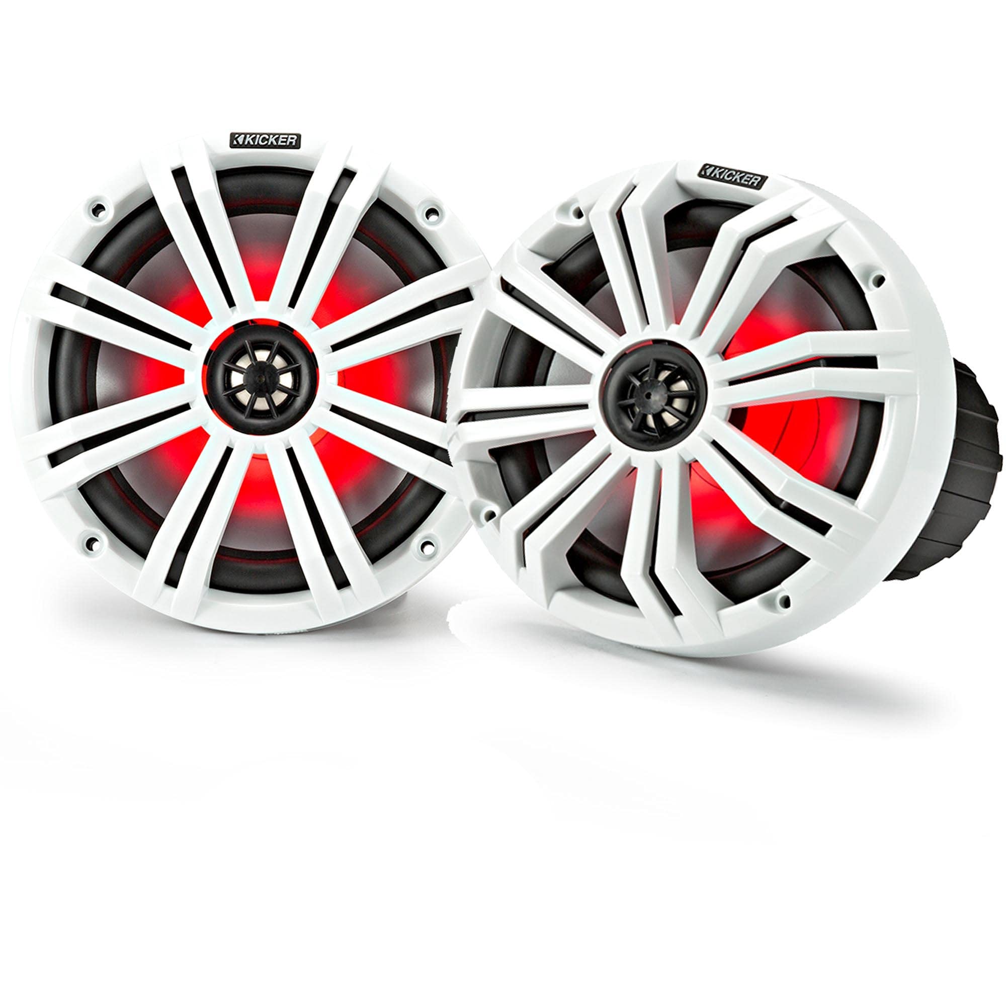 Kicker 8-Inch White Marine LED Speakers - High-Performance OEM Replacement Pair for Boats and Outdoor Adventures