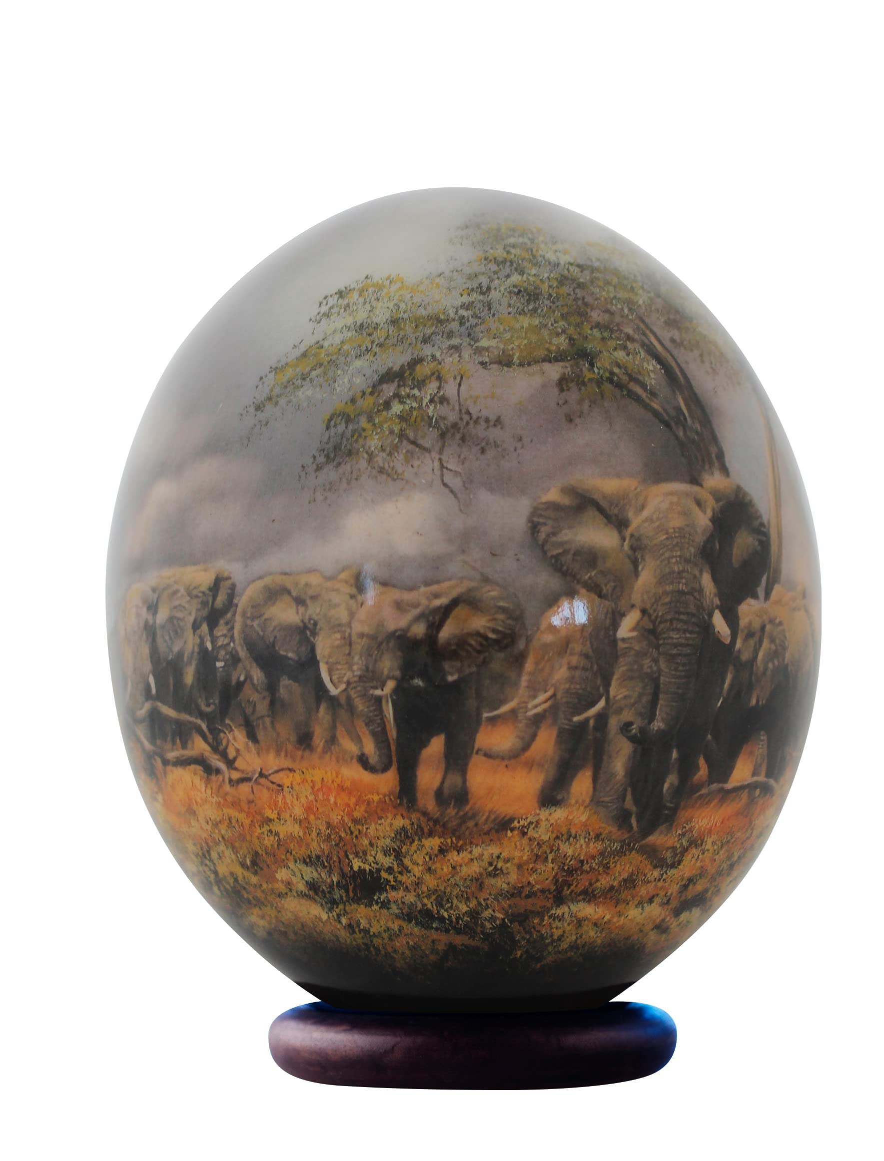 Handmade Decoupage Elephant Design Ostrich Egg - Unique Home Decor, Gift Idea for Birthdays & Weddings