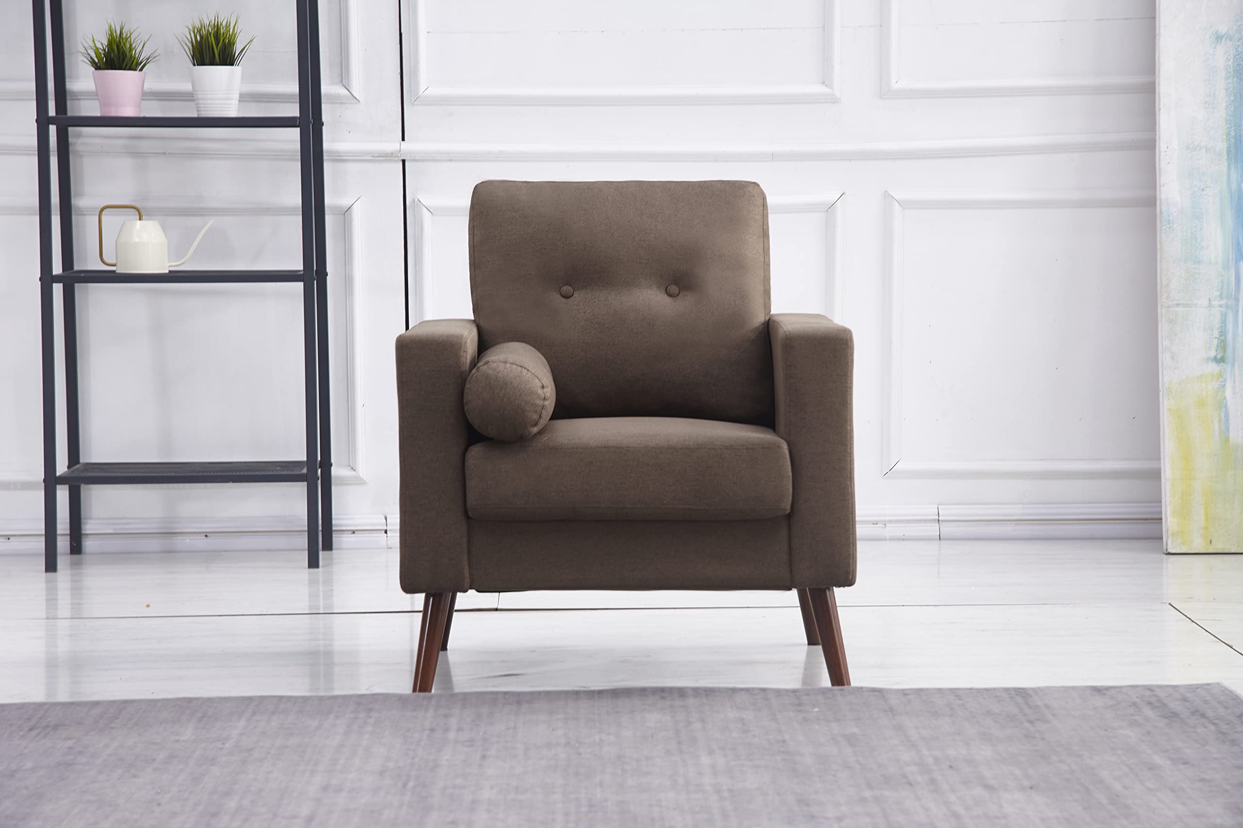 Mid Century Modern Loveseat Sofa - Button Tufted Upholstered Love Seat Couch for Living Room, Bedroom & Office - Brown Leather Accent Chair - Perfect for Small Spaces, Apartments and Cozy Home Decor