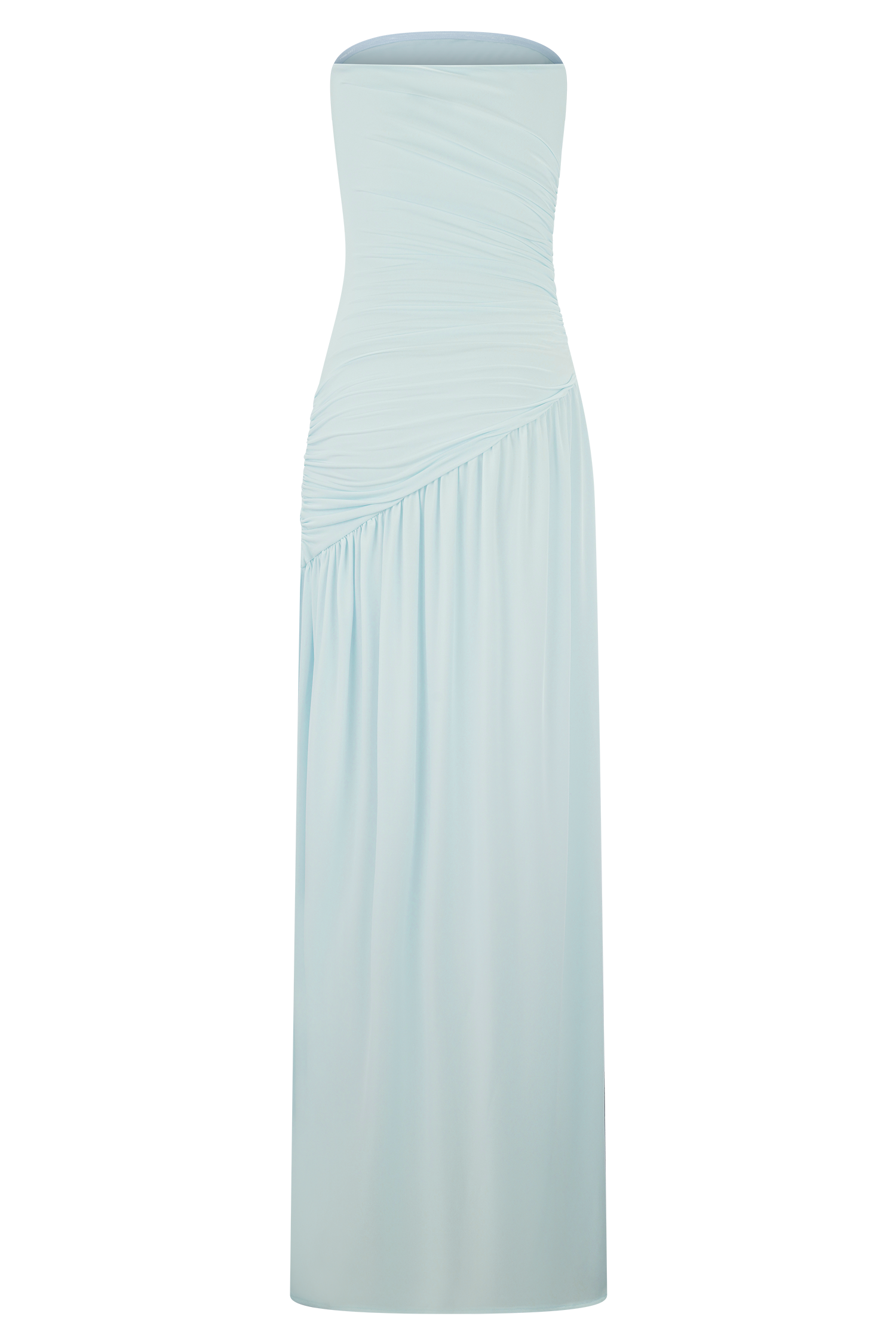 Bex Strapless Slinky Maxi Dress with High Slit in Pale Blue | Elegant Evening Gown for Weddings, Parties & Date Nights