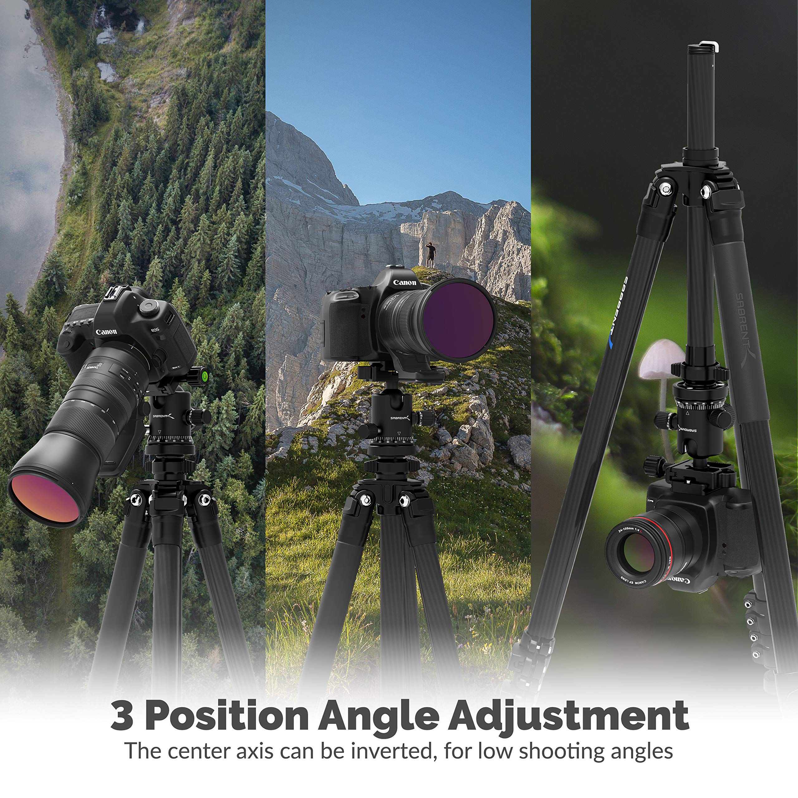 SABRENT 62-Inch Lightweight Carbon Fiber Tripod with 360° Ball Head & Quick Release Plate - Professional Camera Tripod for DSLR, Mirrorless, Video Cameras (TP-CF62) - Perfect for Travel, Vlogging, Photography & Outdoor Shooting