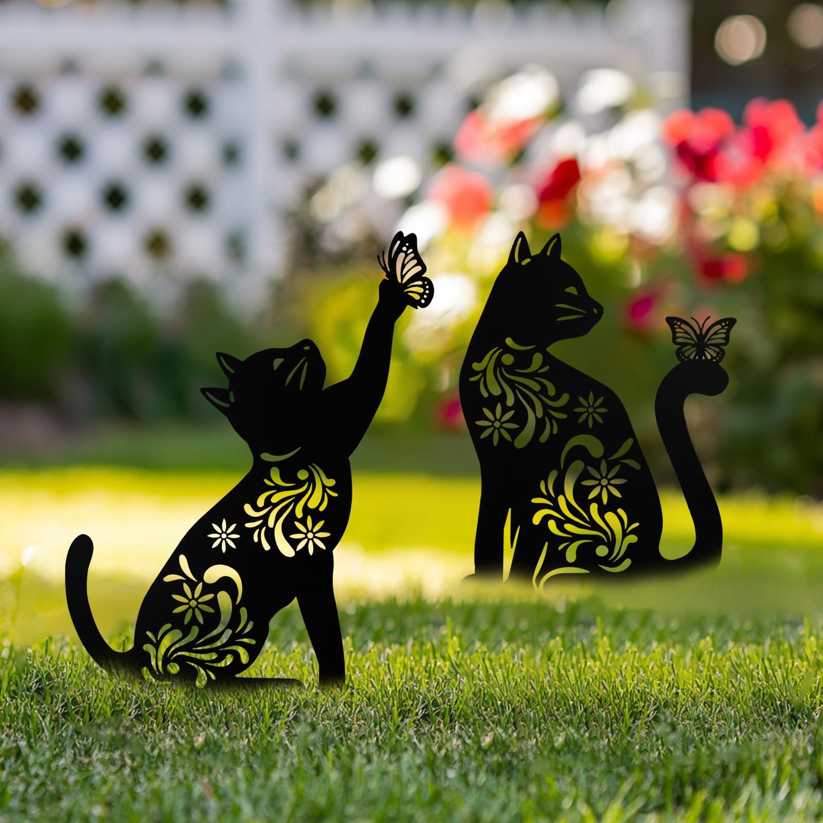 2 Pack Black Cat Silhouette Metal Garden Stakes - Outdoor Cat Decor for Patio, Lawn & Yard - Weather-Resistant Garden Art for Cat Lovers - Perfect for Halloween, Garden Parties & Themed Landscaping
