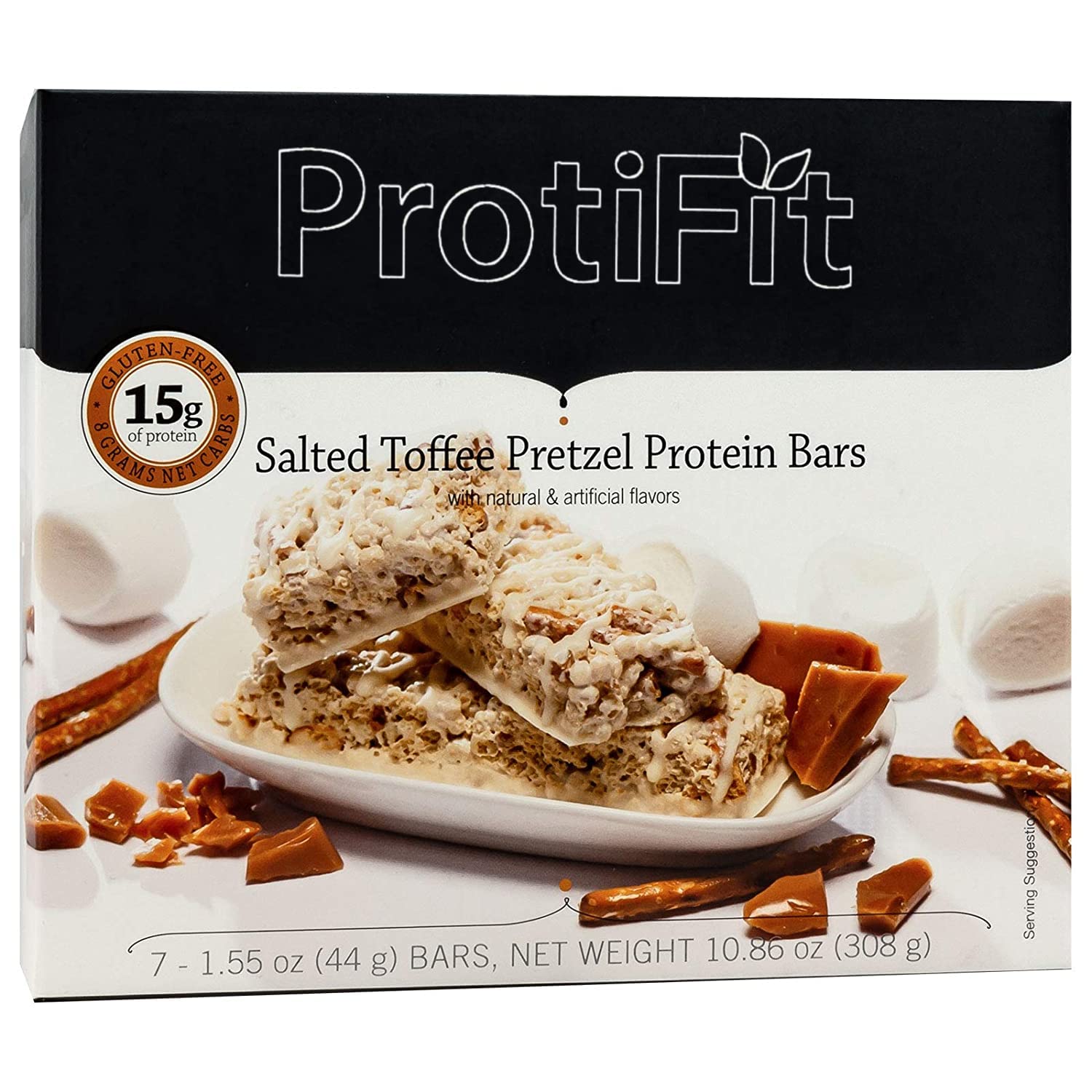 PROTIFIT - High Protein Low Calorie Snack Bar (15g Protein, Low Carb, Low Sugar) - Salted Toffee Pretzel Flavor - Ideal Protein Compatible - 7 Pack | Perfect for Weight Loss, Keto Diet & Post-Workout Recovery