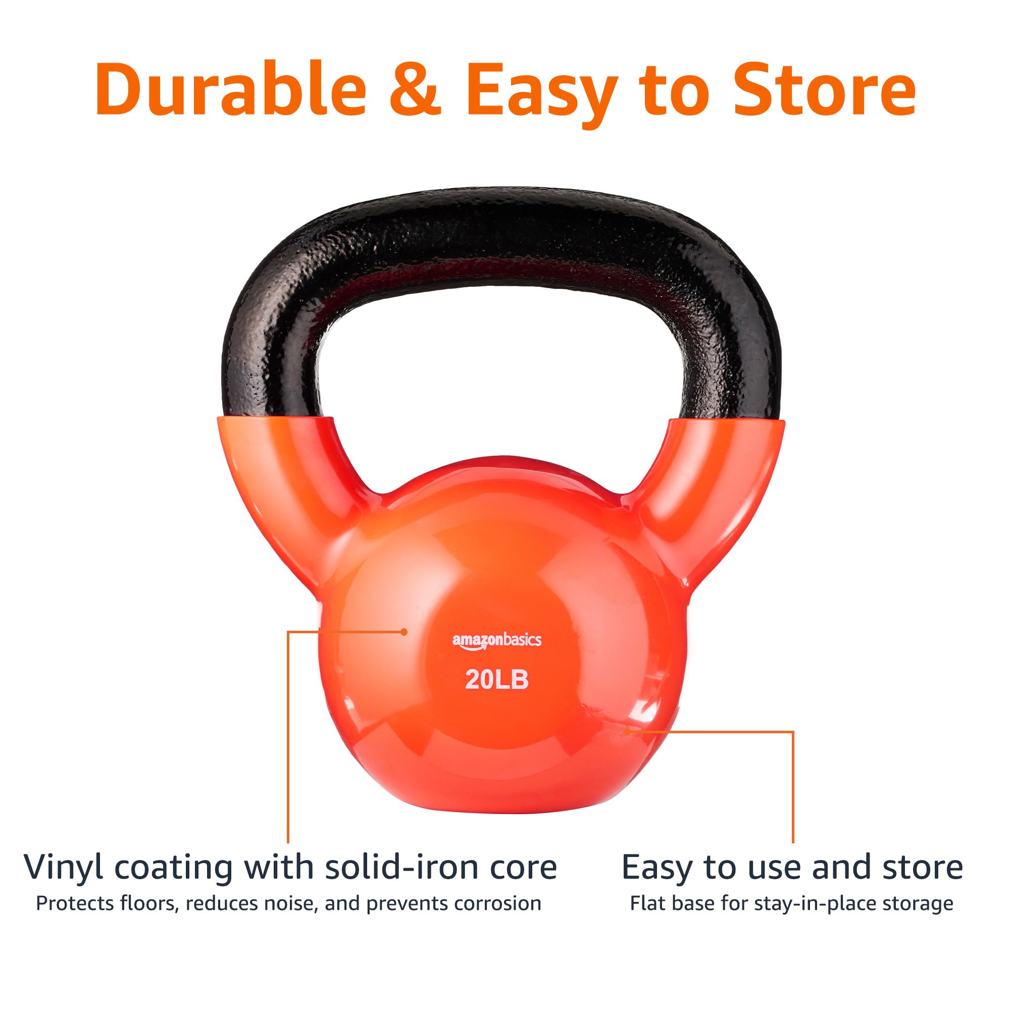 Amazon Basics Vinyl Kettlebell - 8-40 lbs Weight Options for Home Gym, Strength Training & CrossFit Workouts | Durable Cast Iron with Coated Handle for Comfort & Grip | Perfect for HIIT, Functional Fitness & Full-Body Exercises