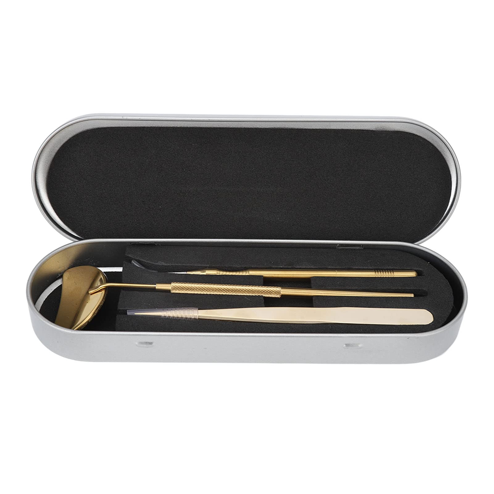 Professional Lash Tweezers Kit - Stainless Steel Knurled Handle Eyelash Extensions Tools with Detachable Mirror for Salon & Home Use | Portable Gold Style Beauty Accessories for Perfect Eyelash Application