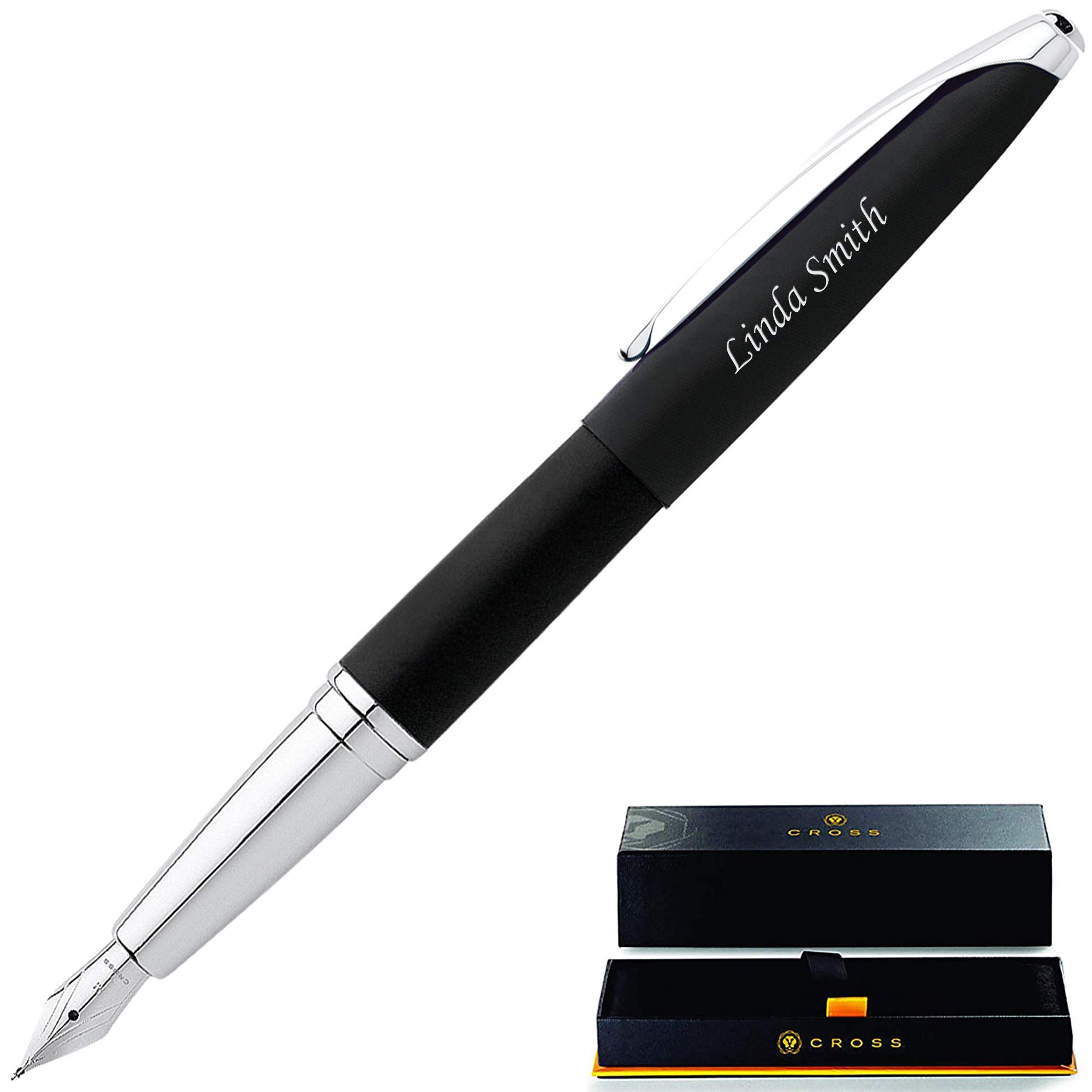 Dayspring Pens Cross ATX Matte Chrome Fountain Pen - Personalized & Engraved (Basalt Black) | Luxury Writing Gift for Graduation, Anniversary & Business