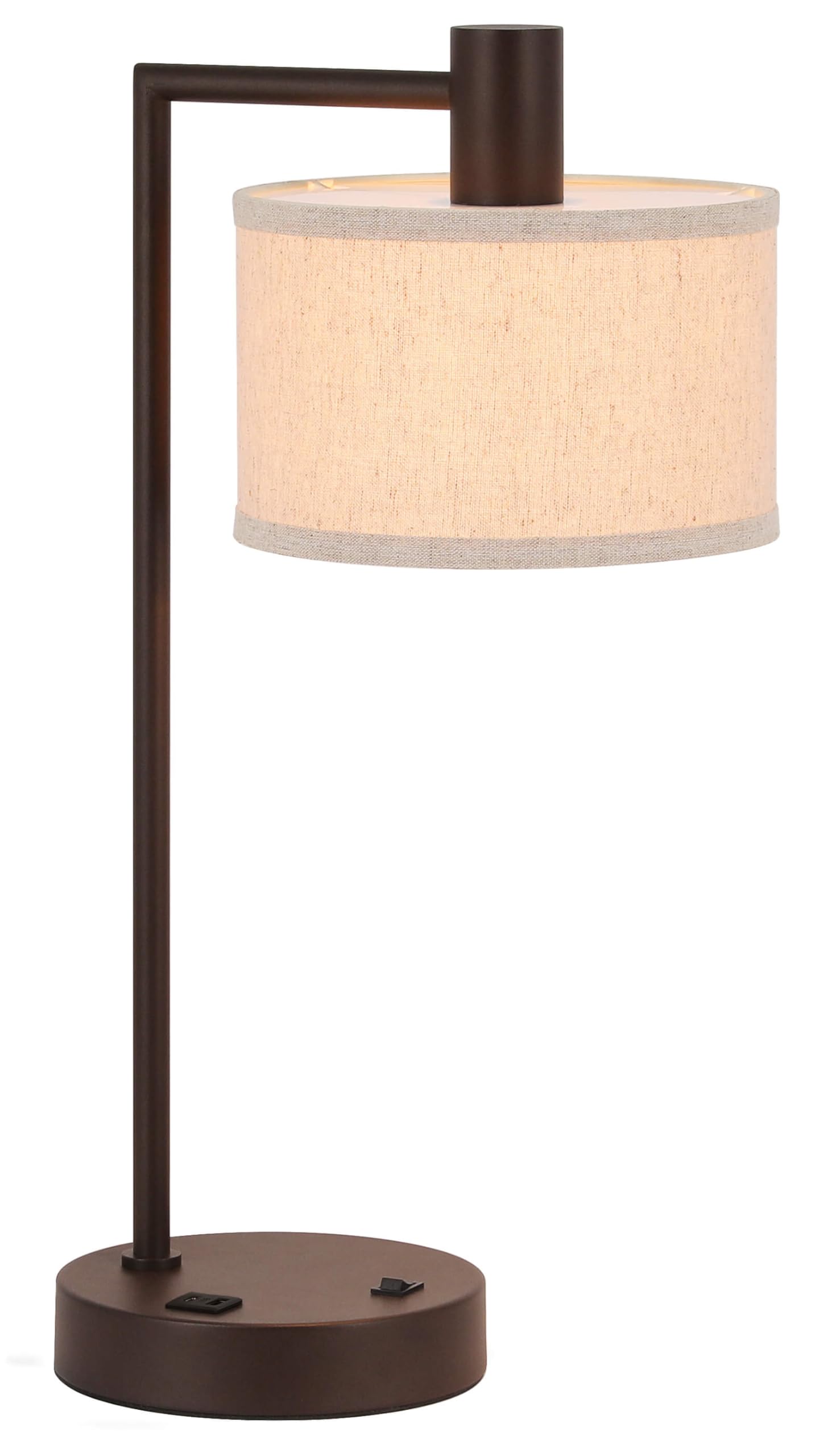 XiNBEi Modern USB Desk Lamp with Fabric Shade - Dark Bronze Finish, Adjustable Bedside Table Lamp for Bedroom, Living Room & Office (XB-TL1230-DB) | Perfect for Reading, Working & Nightstand Lighting