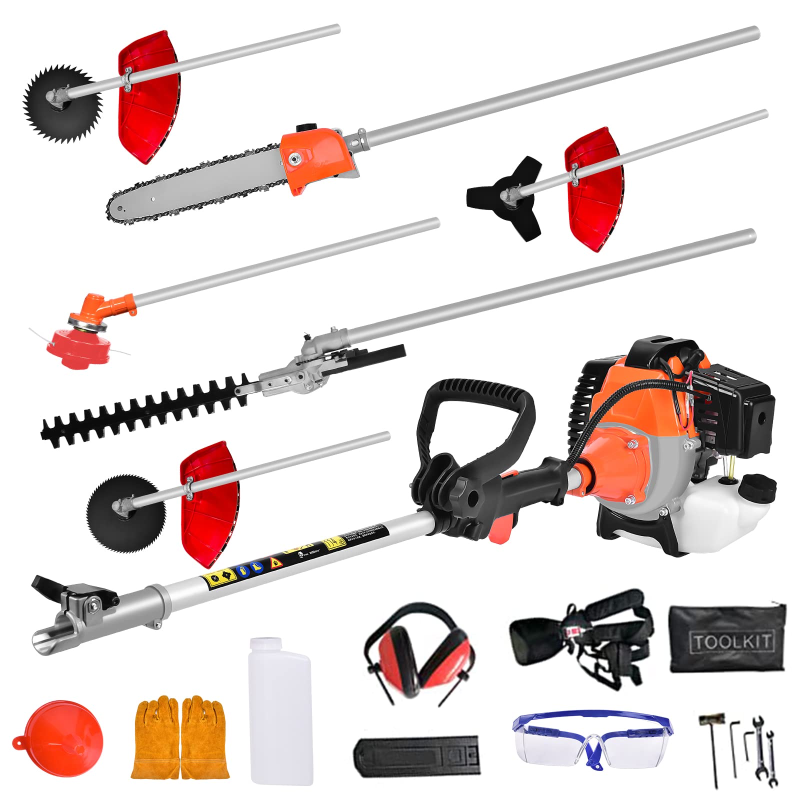 52cc 6-in-1 Multifunctional Gas Petrol Hedge Trimmer Brush Cutter Chainsaw - Professional Landscaping Tool for Gardening, Yard Maintenance & Tree Trimming