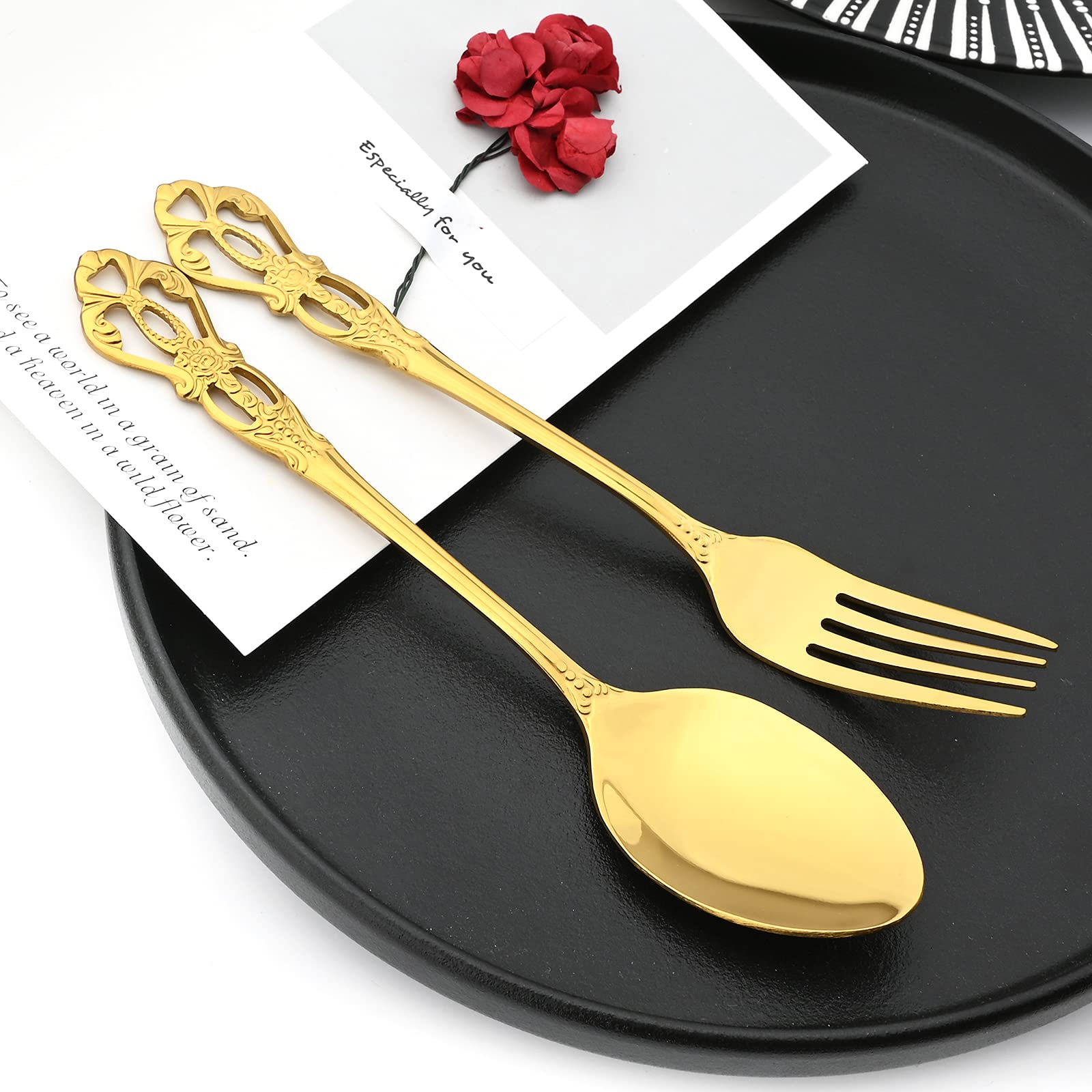 16-Piece Gold Mirror Polished Silverware Flatware Set - Luxury 18/10 Stainless Steel Cutlery Set with Knife, Fork, Spoon & Teaspoon - Service for 4 - Elegant Dining Utensils for Wedding, Party & Fine Dining