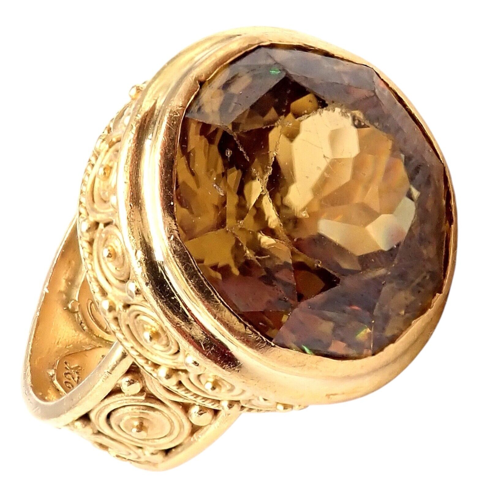 Vintage Carolyn Tyler 22k Yellow Gold Seven Seas Large Citrine Ring - Elegant Statement Jewelry for Women, Perfect for Weddings, Parties & Special Occasions