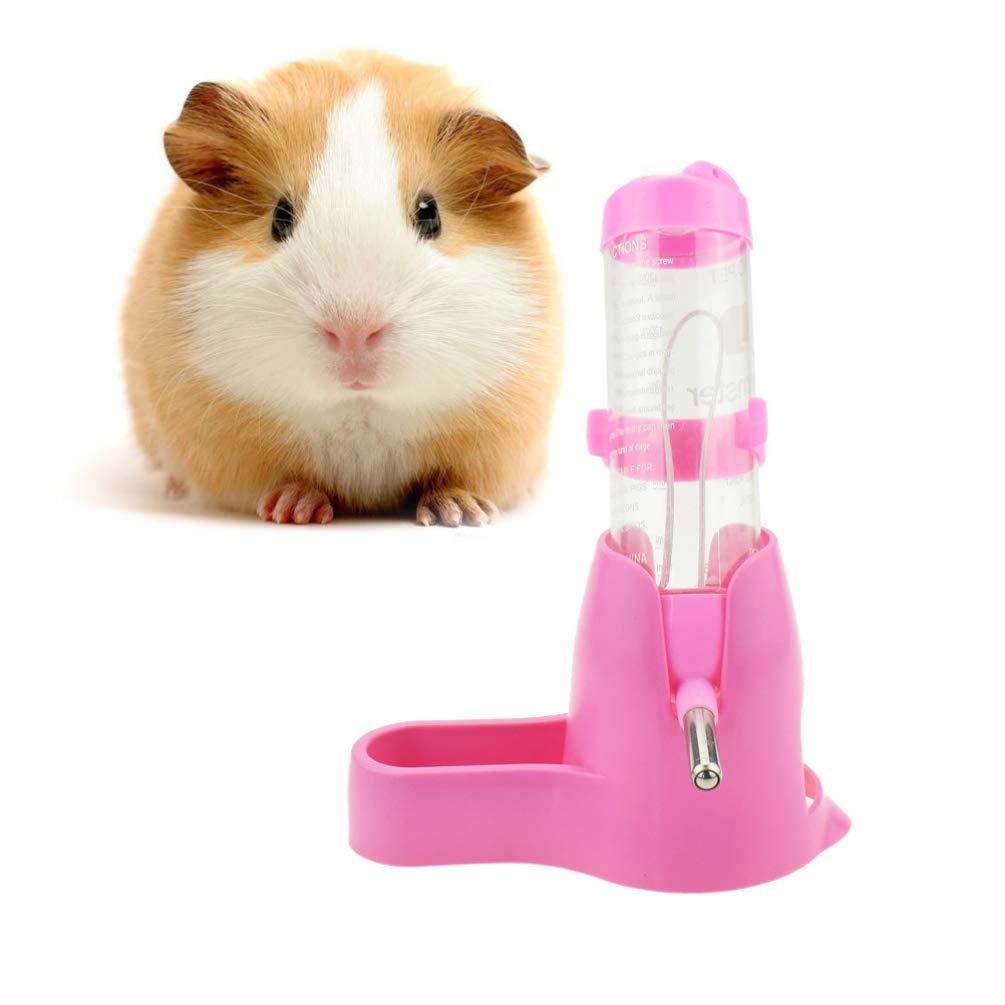 POPETPOP Hamster Water Bottle with Base Hut - Leak-Proof Small Pet Water Dispenser for Cage, Hamster Nest Accessories (Pink) - Perfect for Hamsters, Gerbils & Mice in Habitats or Travel Cages