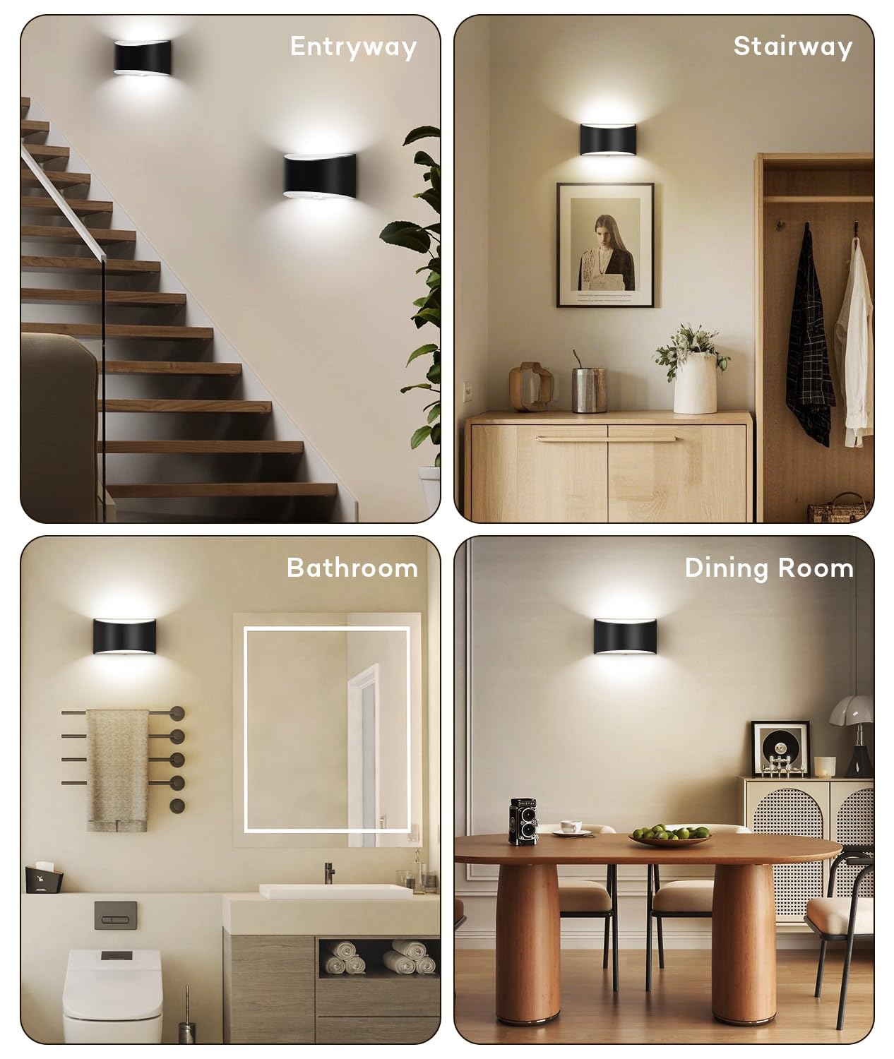 Lightess LED Wall Sconce - Rechargeable Battery Operated Dimmable Wall Light (3000K Cool White) for Bedroom, Hallway & Living Room | Cordless Black Wall Lamp for Modern Home Decor & Nighttime Ambience