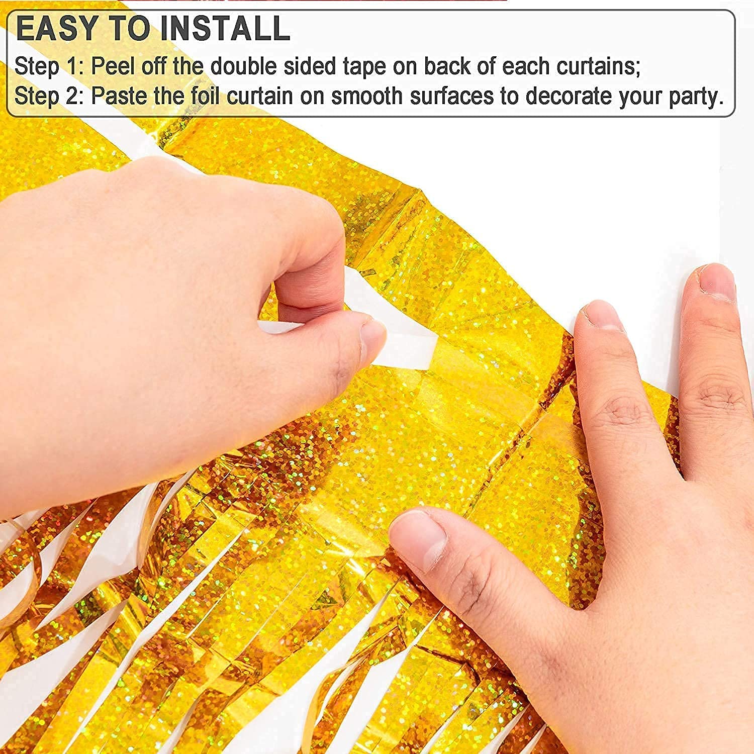 Navy Blue & Gold Graduation Party Decorations 2025 - Metallic Foil Fringe Curtains Backdrop for Graduation, Birthday & Special Events - Blue & Yellow Party Supplies for Wall Decor & Photo Booth Background