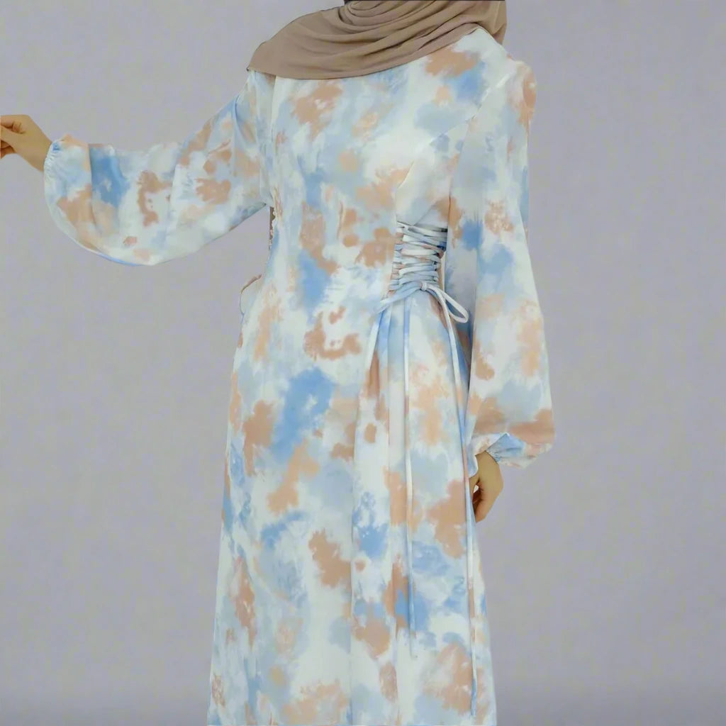 Elegant Satin Printed Abaya Dress for Women - Modest Islamic Fashion #24853 - Perfect for Prayer, Eid, and Special Occasions
