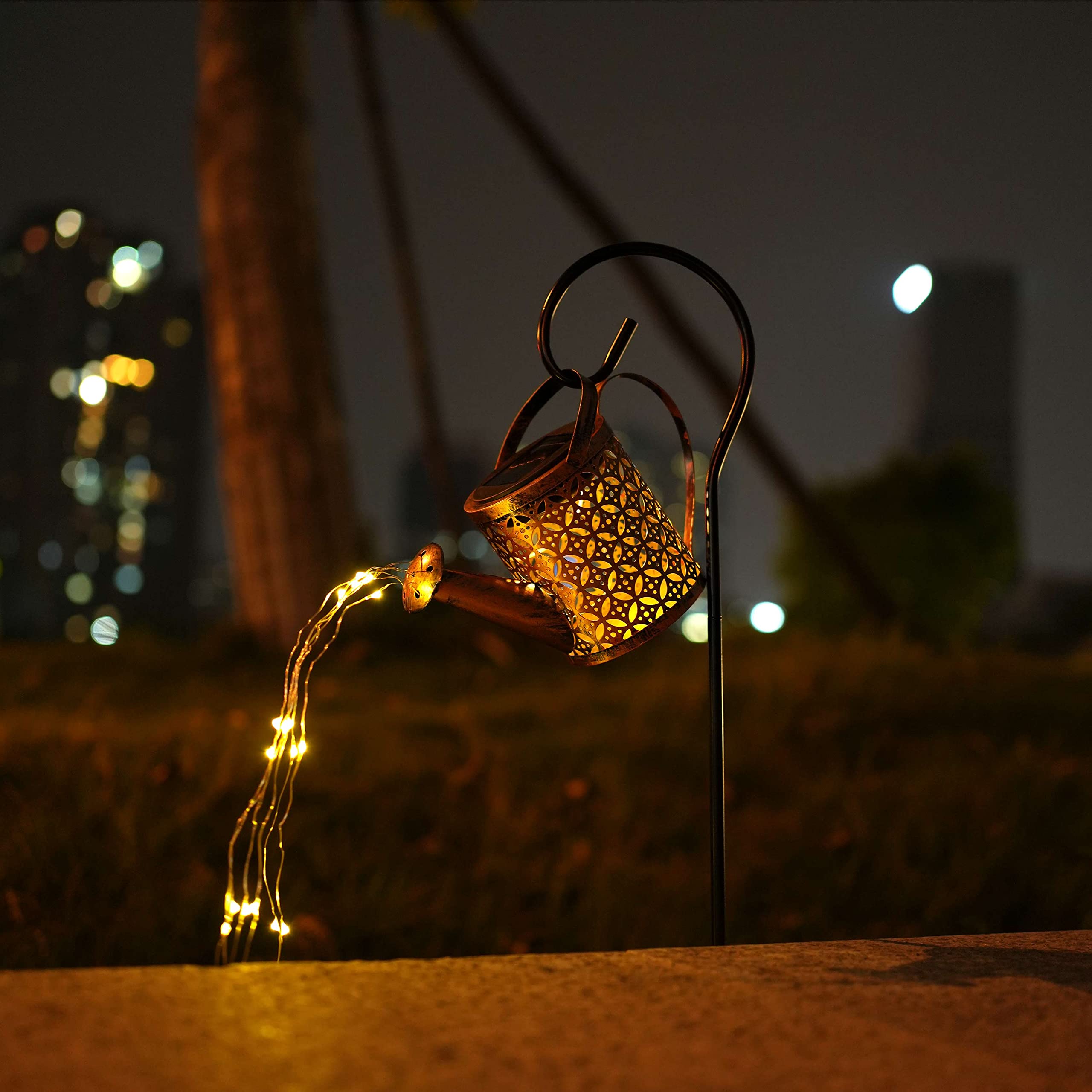 Solar Watering Can Lights Outdoor - 36 LED Waterproof Solar Fairy Lights with Retro Hollow Pattern for Garden, Patio, Yard, Pathway - Perfect for Romantic Evenings & Landscape Lighting